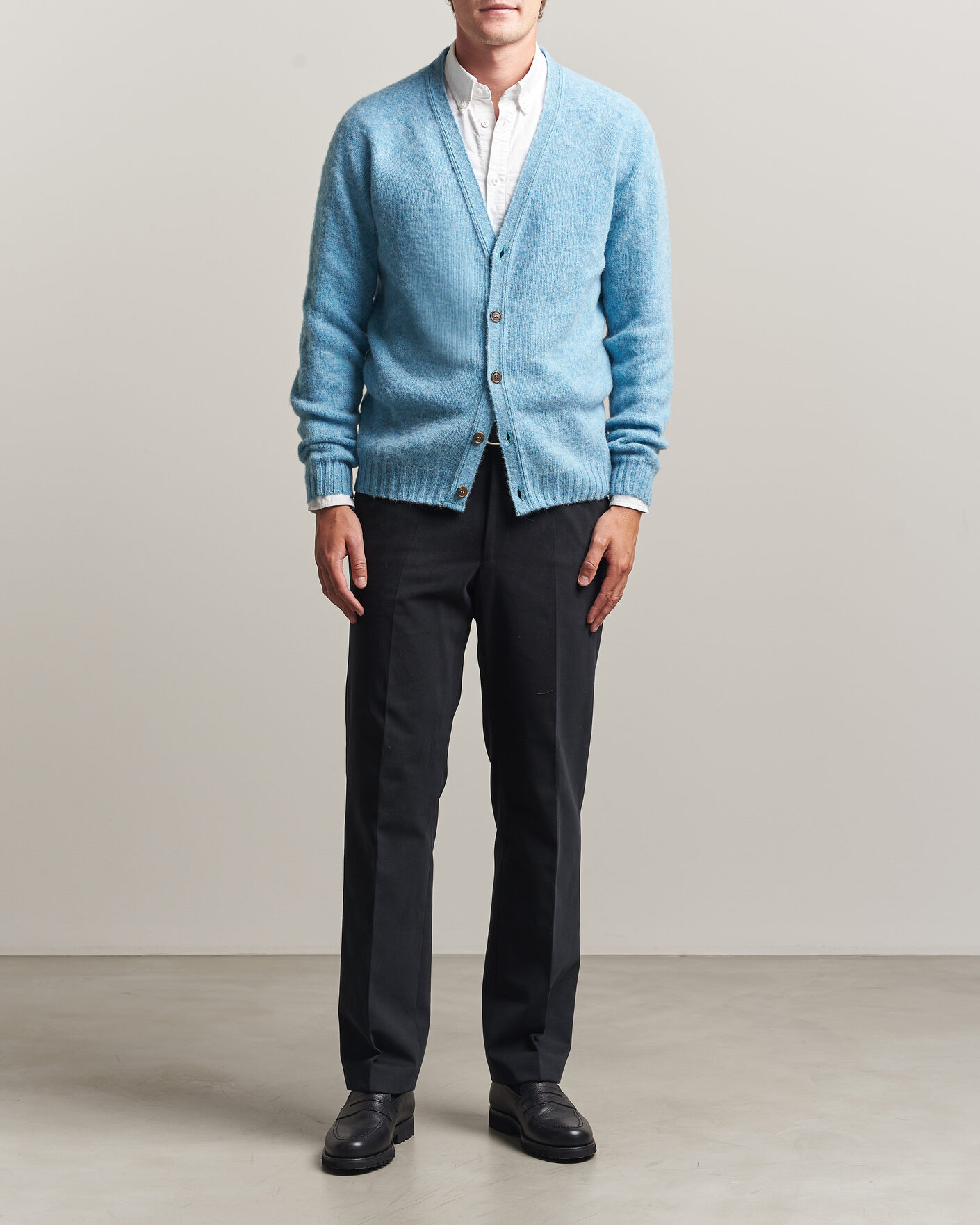 Herren | Pullover | Harley Of Scotland | Brushed Supersoft Lambswool Cardigan Loch Blue