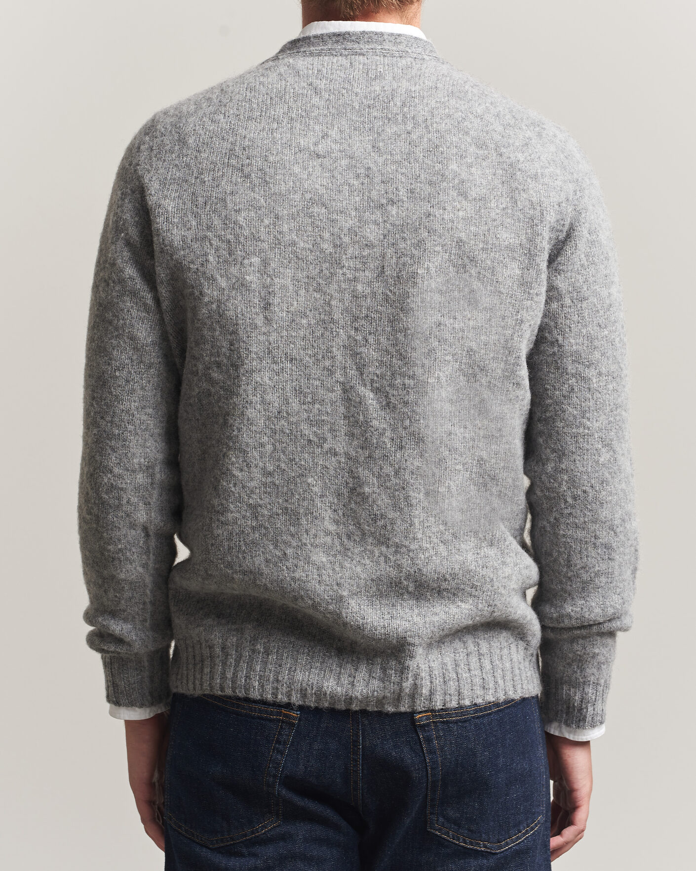 Herren | Pullover | Harley Of Scotland | Brushed Supersoft Lambswool Cardigan Mid Grey