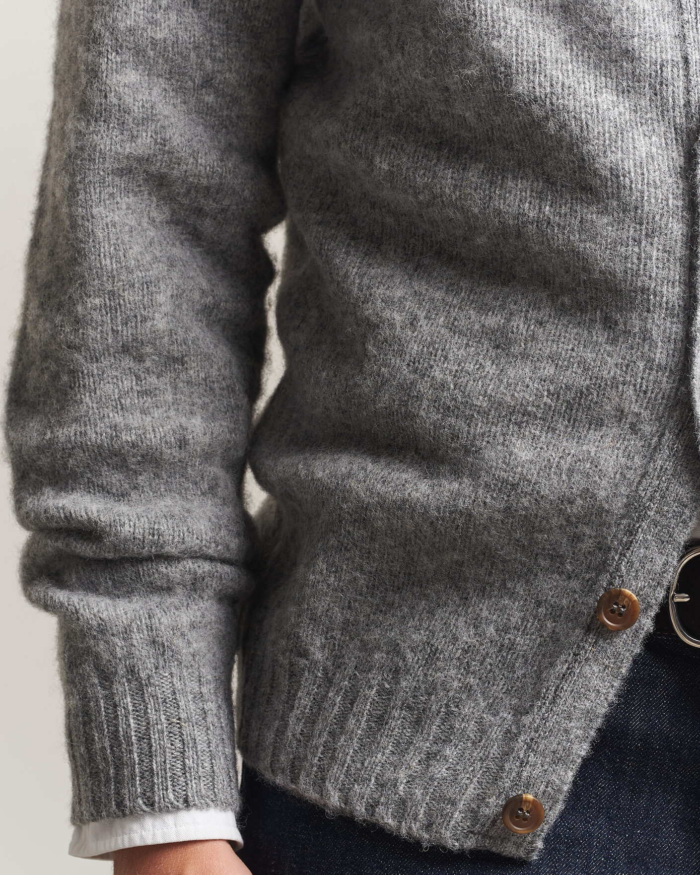 Herren | Pullover | Harley Of Scotland | Brushed Supersoft Lambswool Cardigan Mid Grey