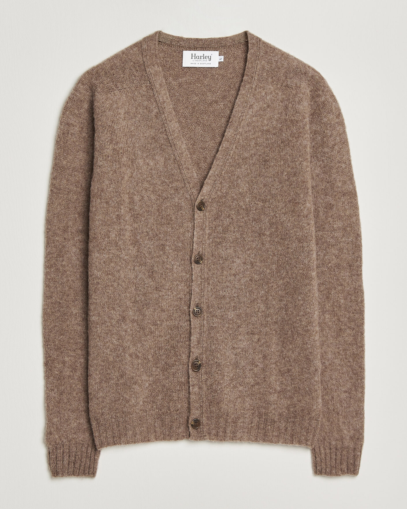 Herren | Pullover | Harley Of Scotland | Brushed Supersoft Lambswool Cardigan Tundra