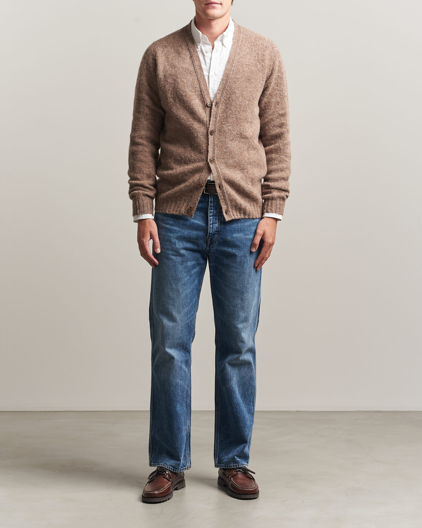 Herren | Pullover | Harley Of Scotland | Brushed Supersoft Lambswool Cardigan Tundra