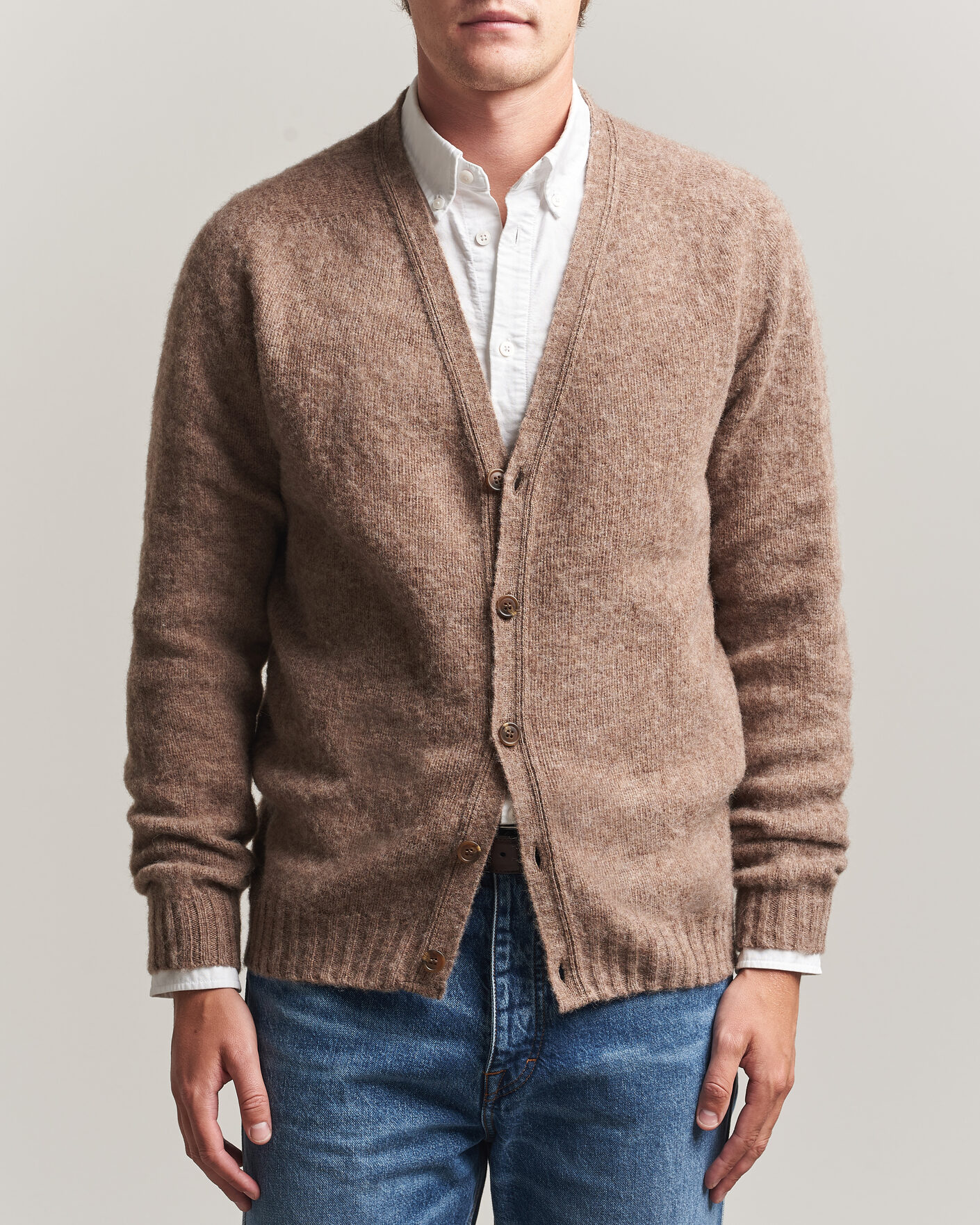 Herren | Pullover | Harley Of Scotland | Brushed Supersoft Lambswool Cardigan Tundra