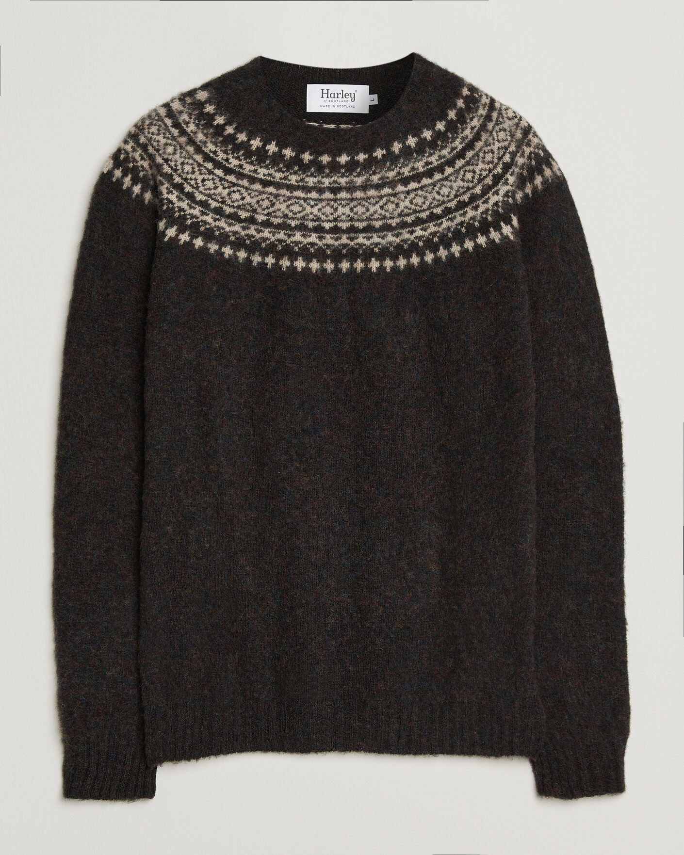 Herren | Pullover | Harley Of Scotland | Brushed Supersoft Lambswool Yolk Fairisle Volcano/Cameo