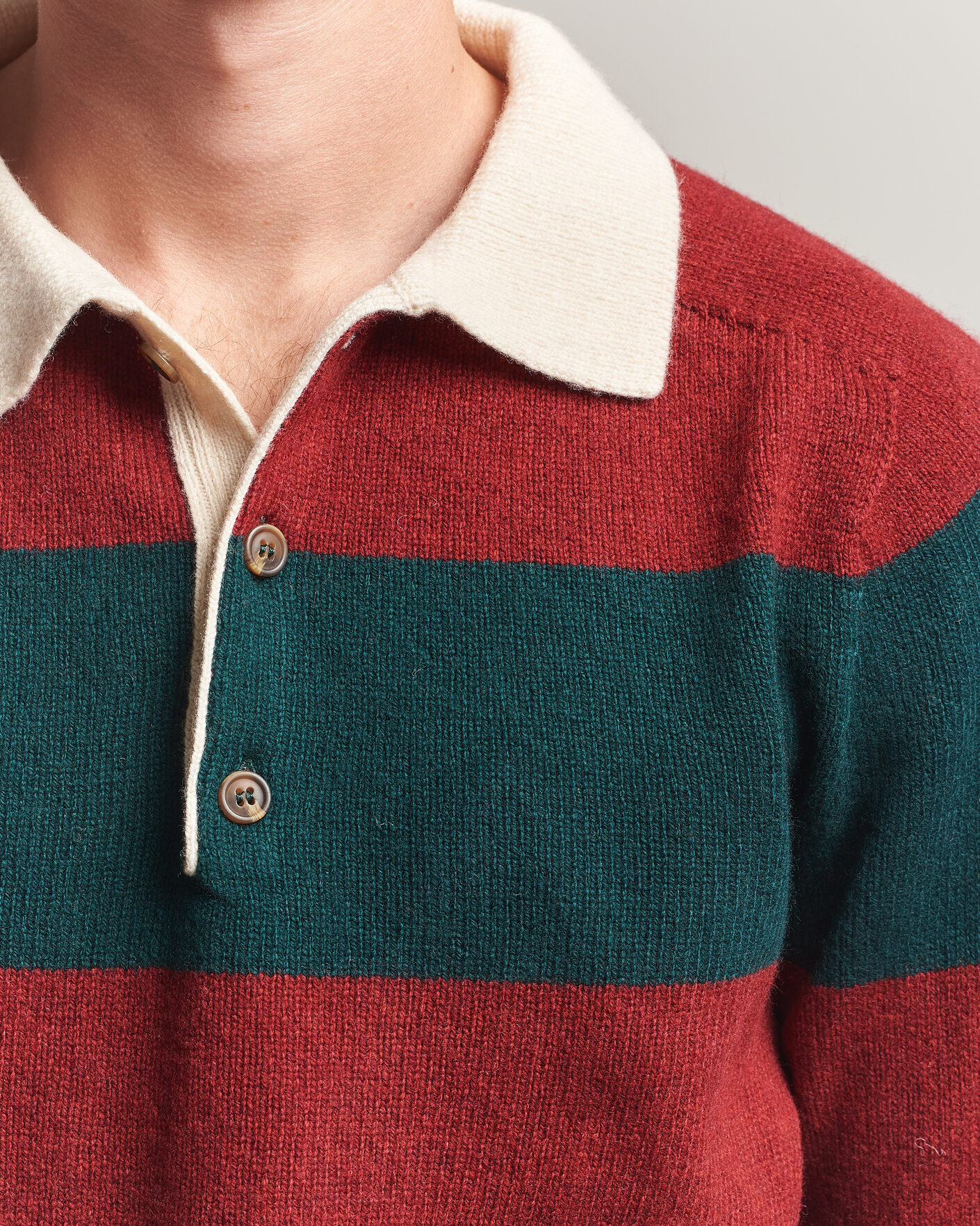 Herren | Pullover | Harley Of Scotland | Supersoft 2ply Lambswool Rugby Green/Red