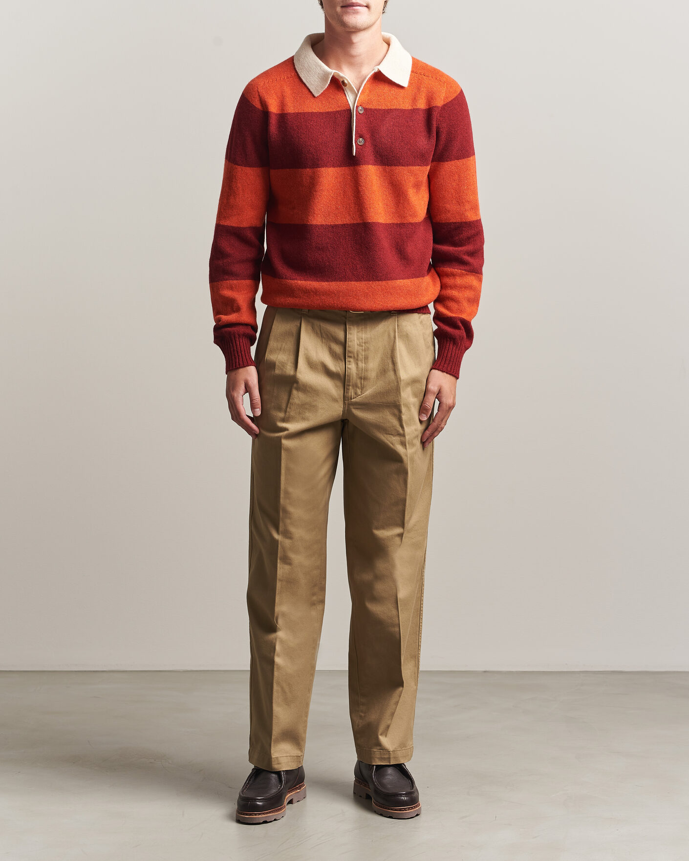 Herren | Pullover | Harley Of Scotland | Supersoft 2ply Lambswool Rugby Red/Orange