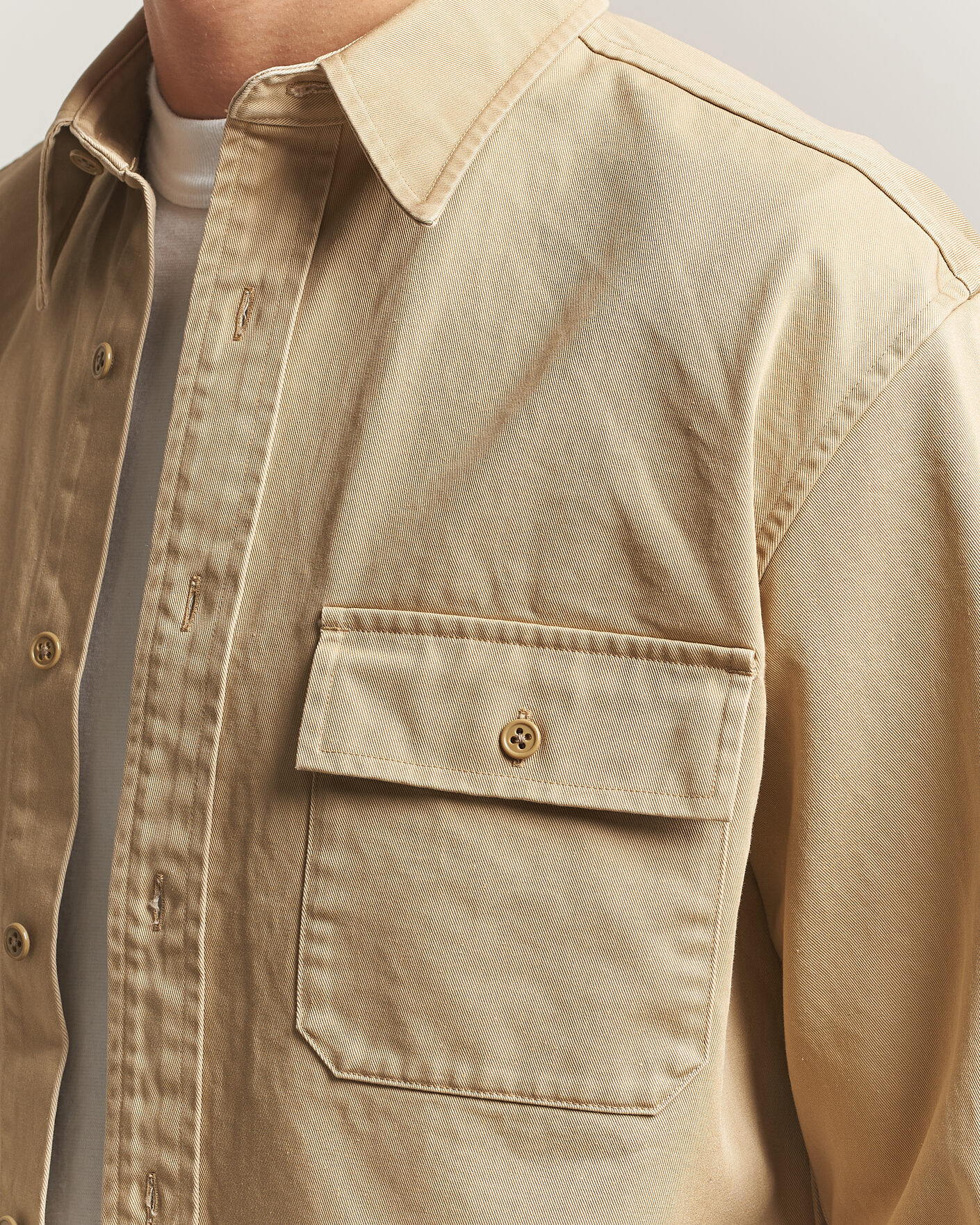 Herren | Hemden | Kamakura Shirts | Cotton Twill CPO Overshirt Beige
