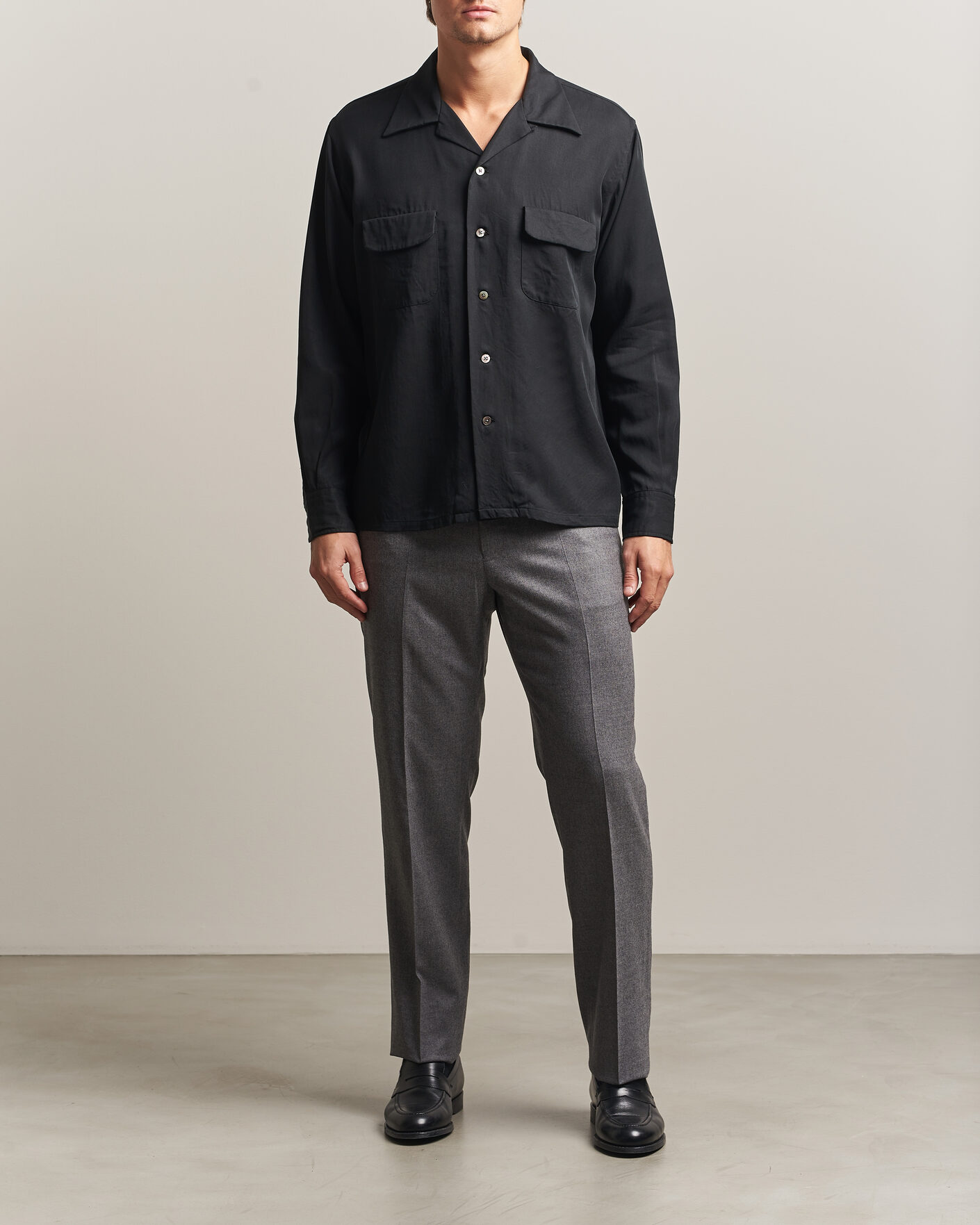 Herren | Hemden | Kamakura Shirts | Vintage Open Collar Shirt Black
