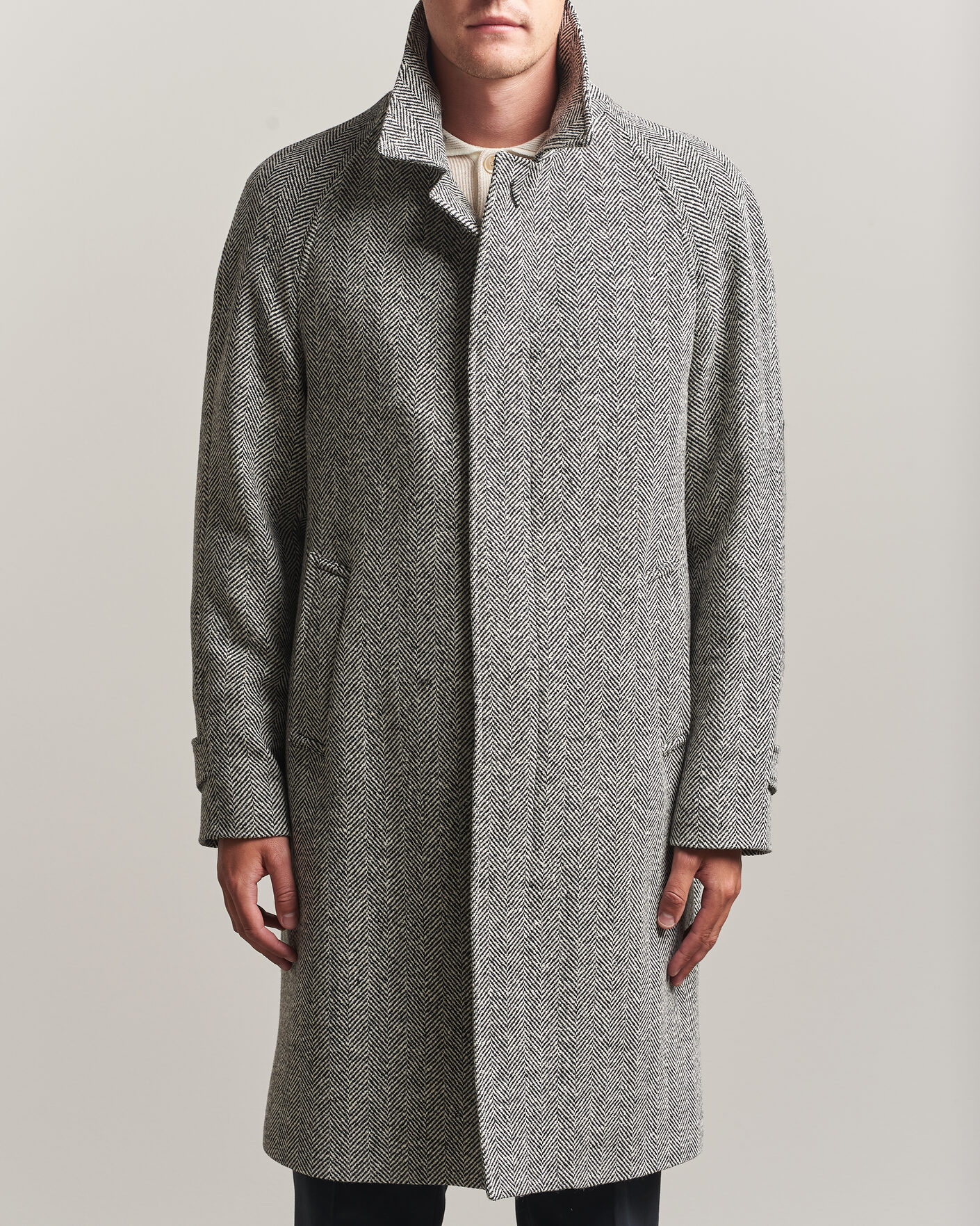 Herren | Jacken | Lardini | Wool Herringbone Raglan Coat Dark Grey