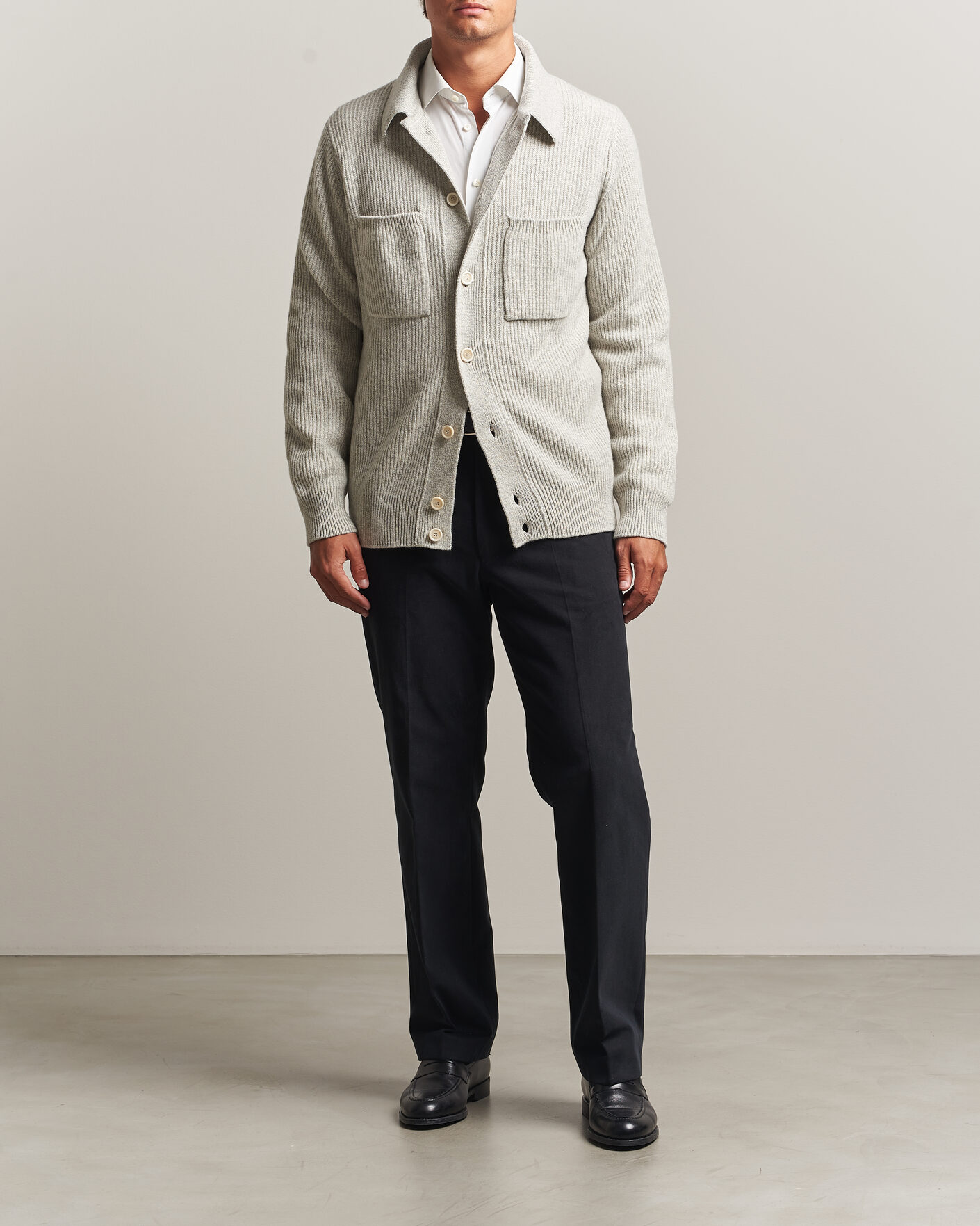 Herren | Pullover | Lardini | Heavy Knitted Cardigan Light Grey