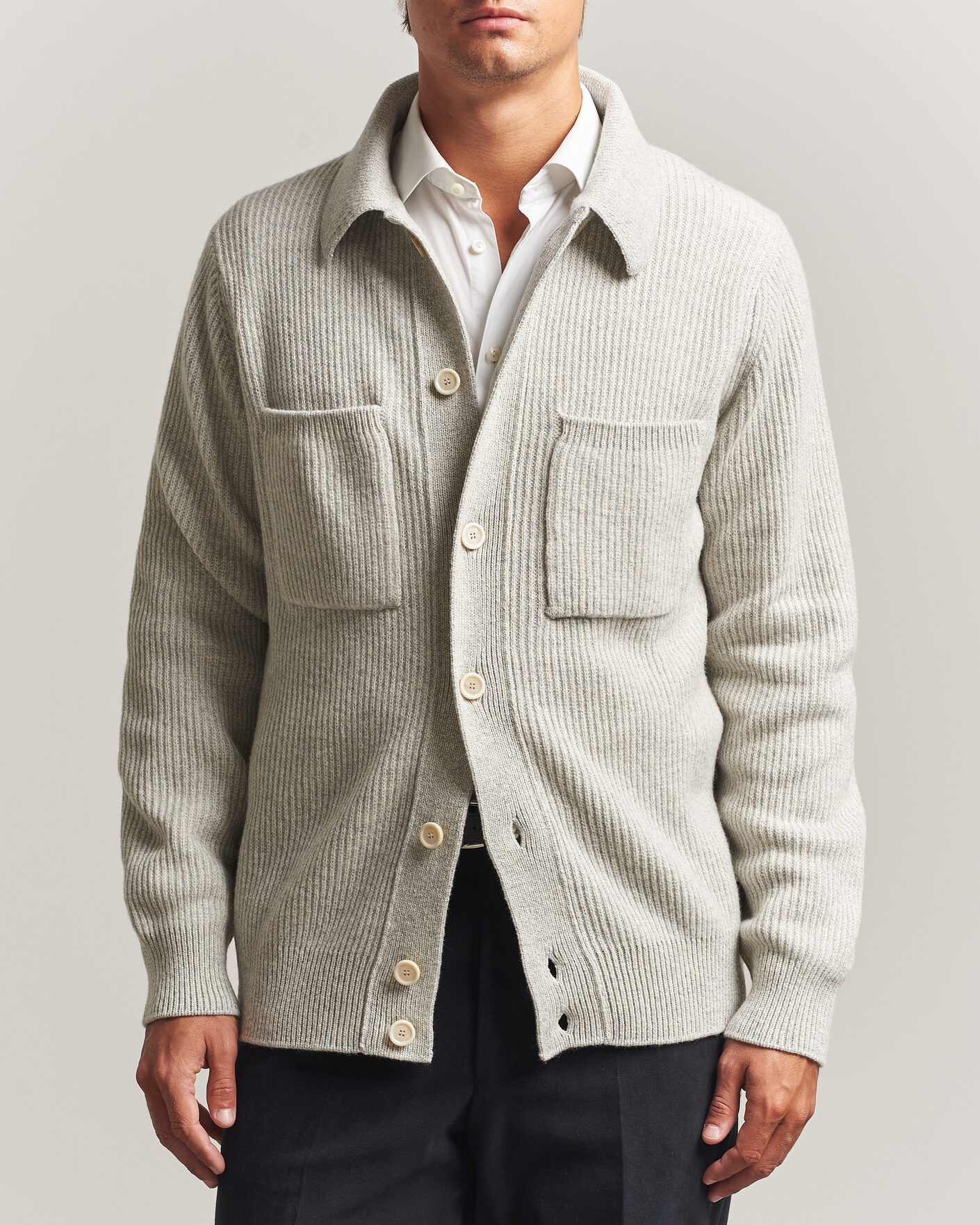 Herren | Pullover | Lardini | Heavy Knitted Cardigan Light Grey