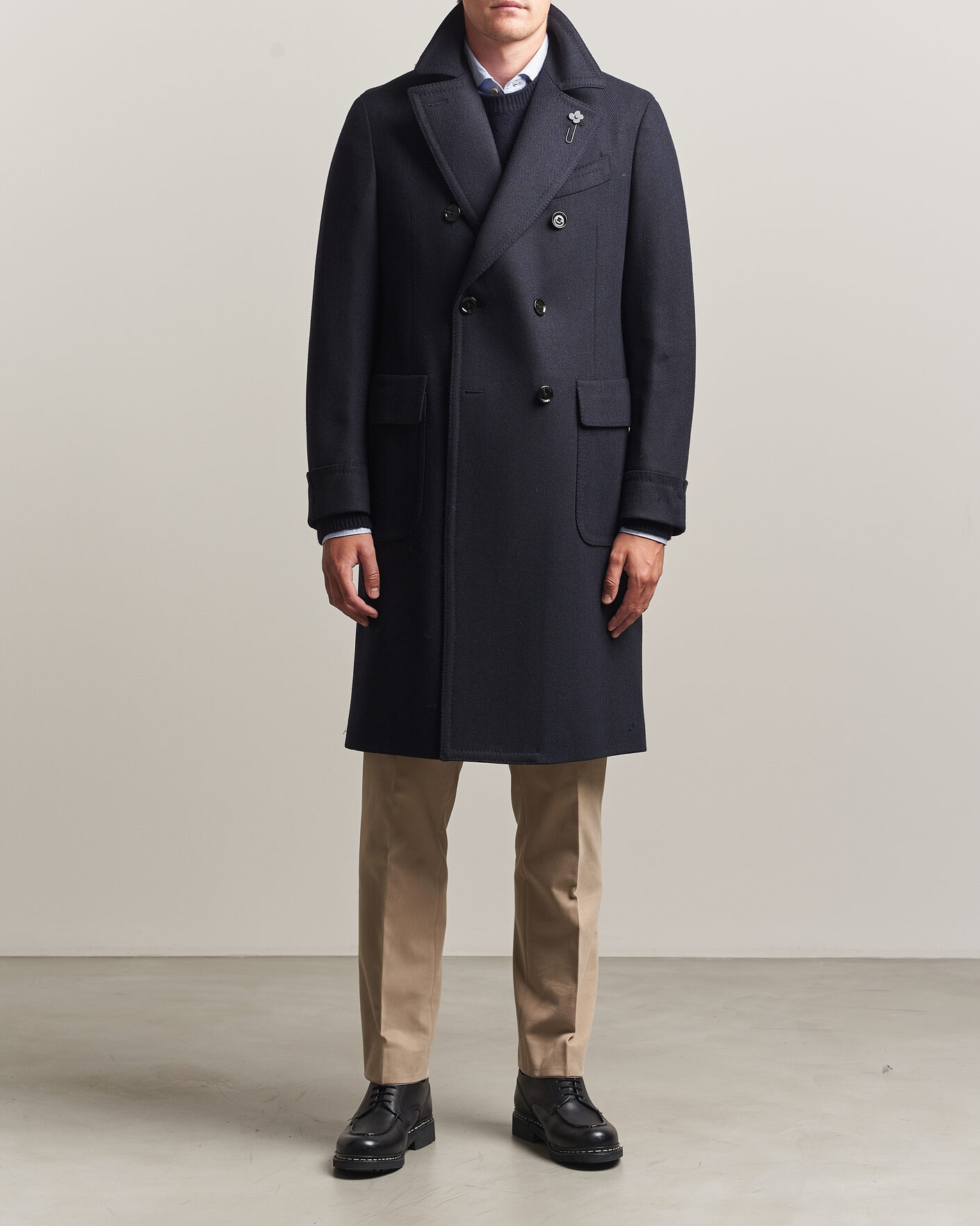 Herren | Jacken | Lardini | Ulster Wool/Cashmere Tonal Herringbone Coat Navy