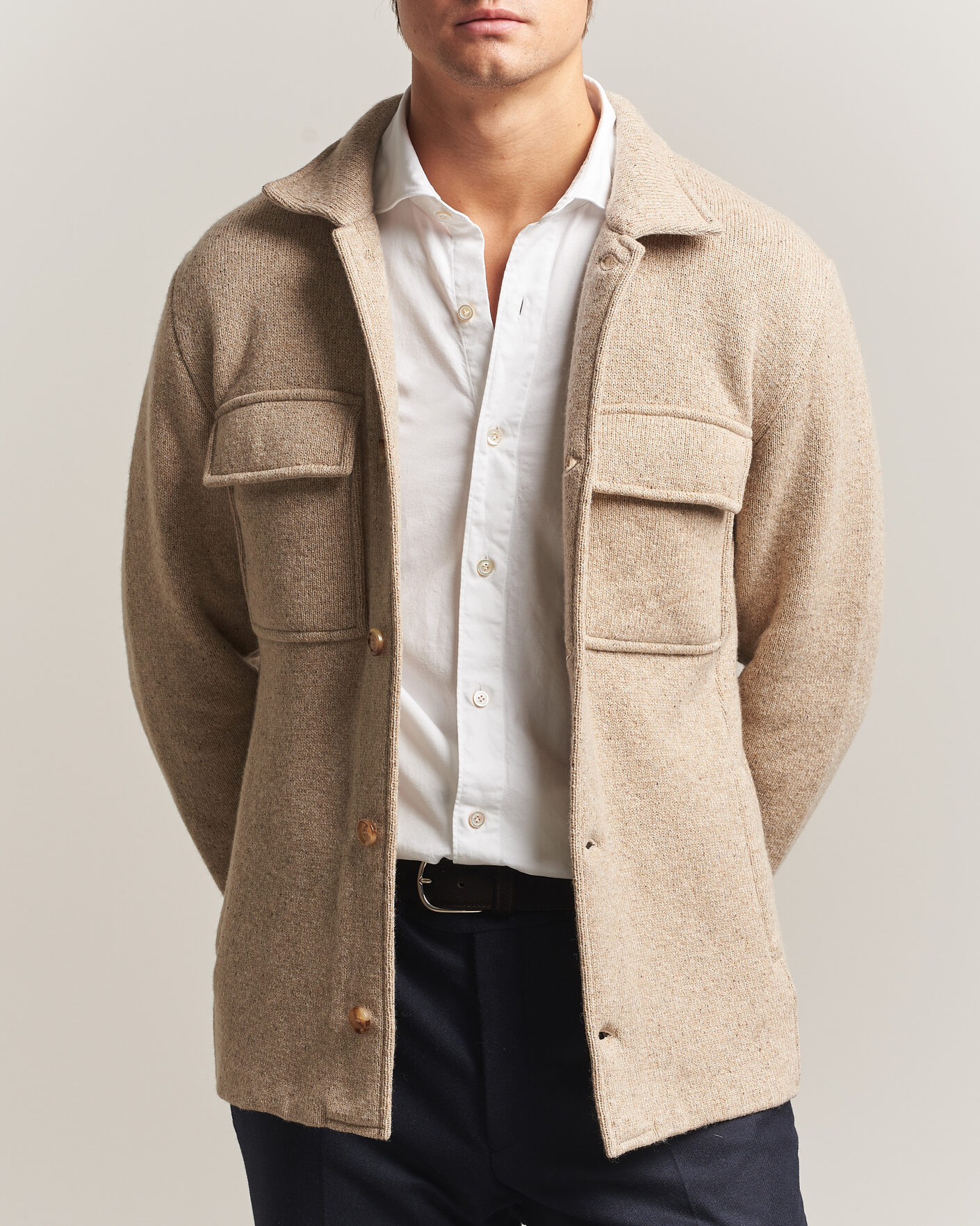 Herren | Pullover | Lardini | Knitted Shirt Jacket Beige