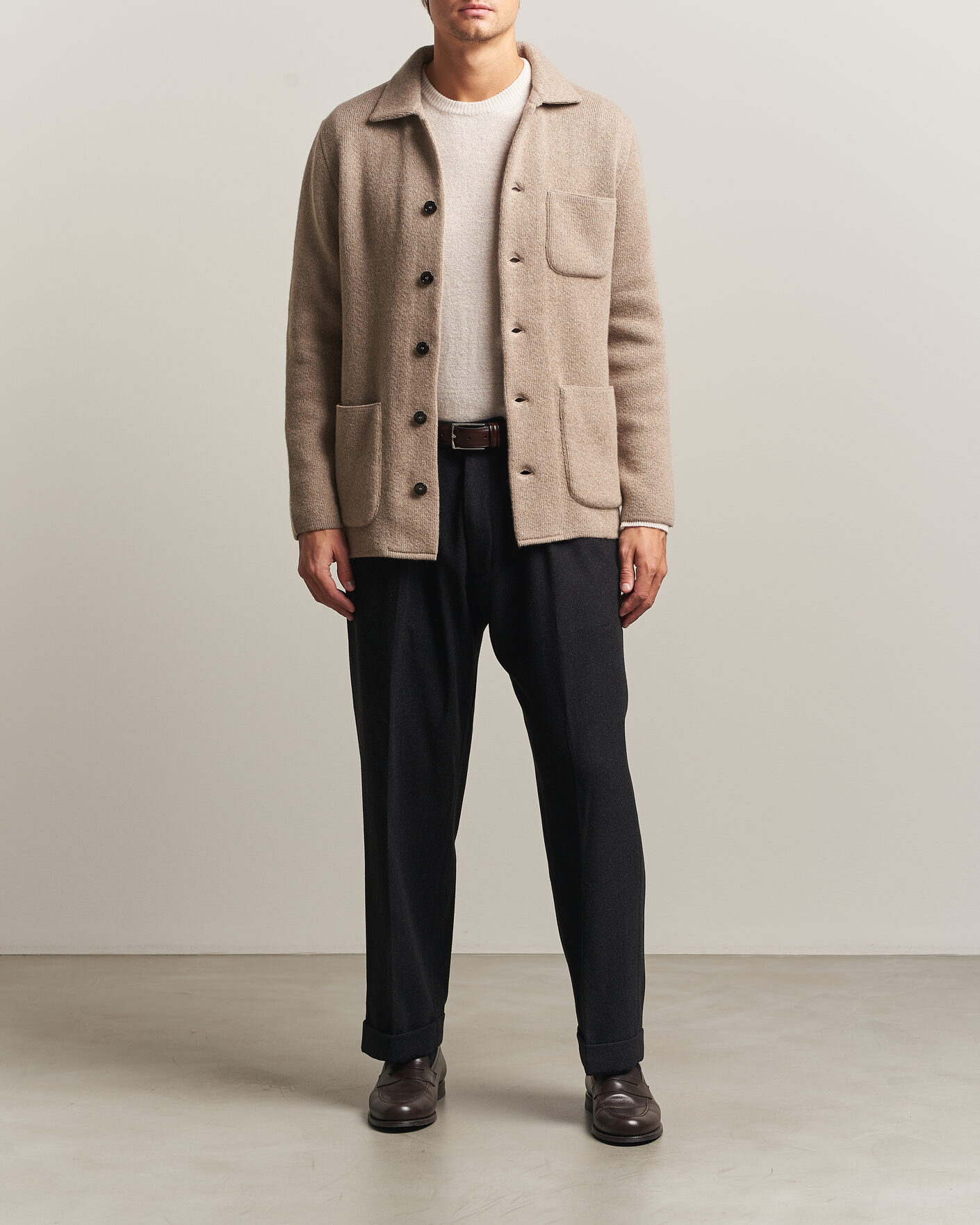 Herren | Pullover | Lardini | Knitted Cashmere Overshirt Light Brown