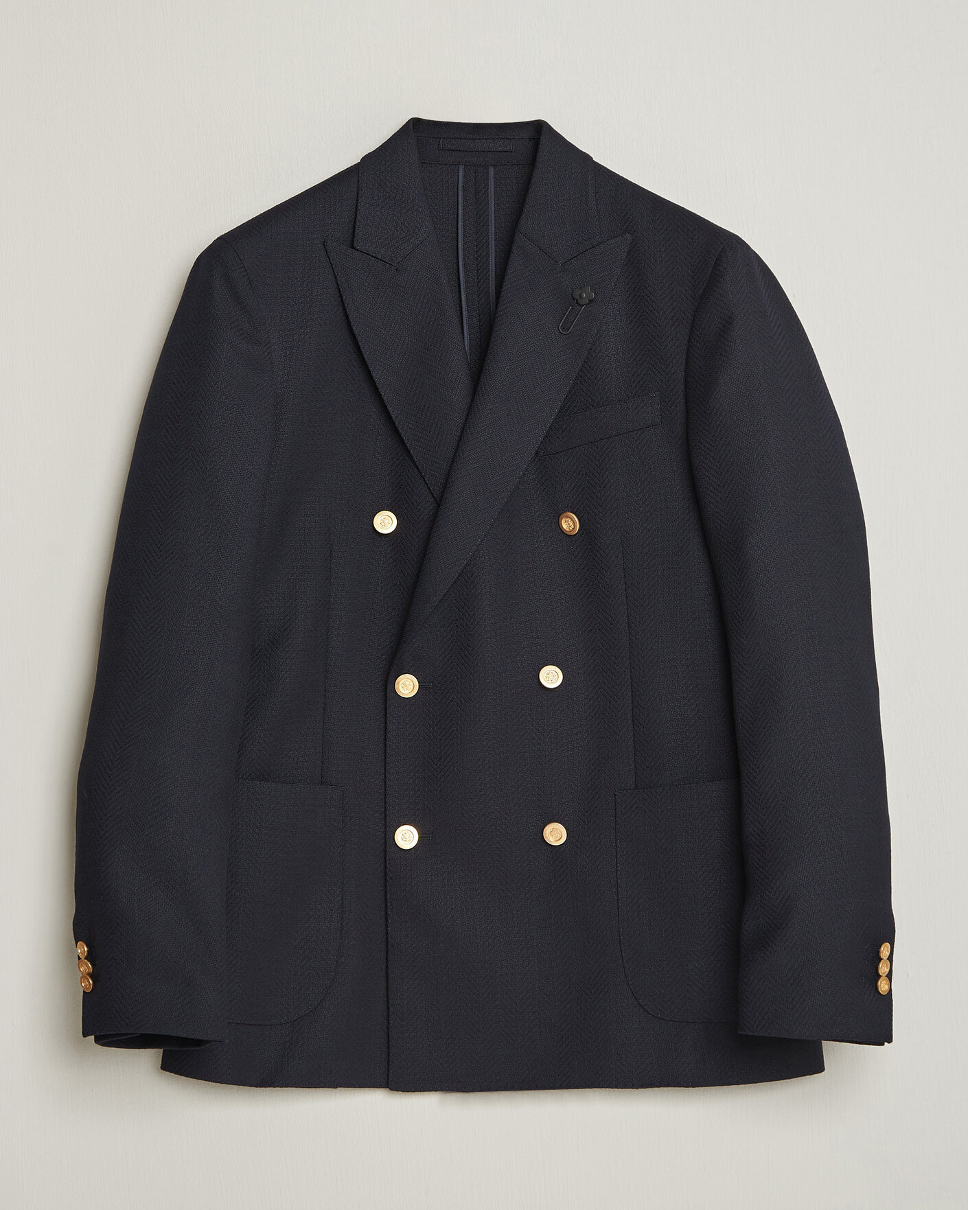 Herren | Sakkos | Lardini | Double Breasted Herringbone Wool Blazer Navy