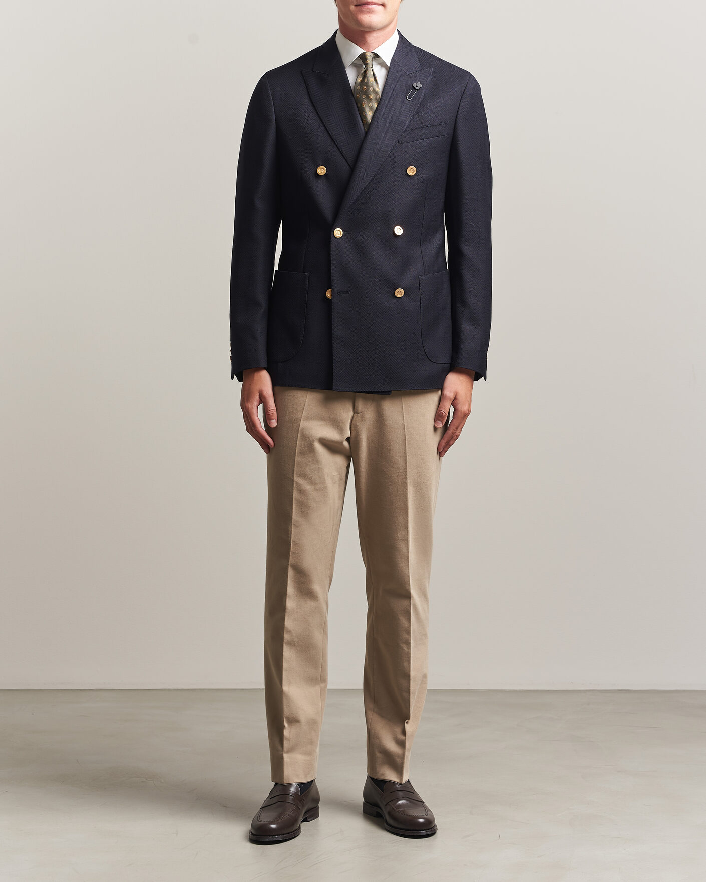 Herren | Sakkos | Lardini | Double Breasted Herringbone Wool Blazer Navy