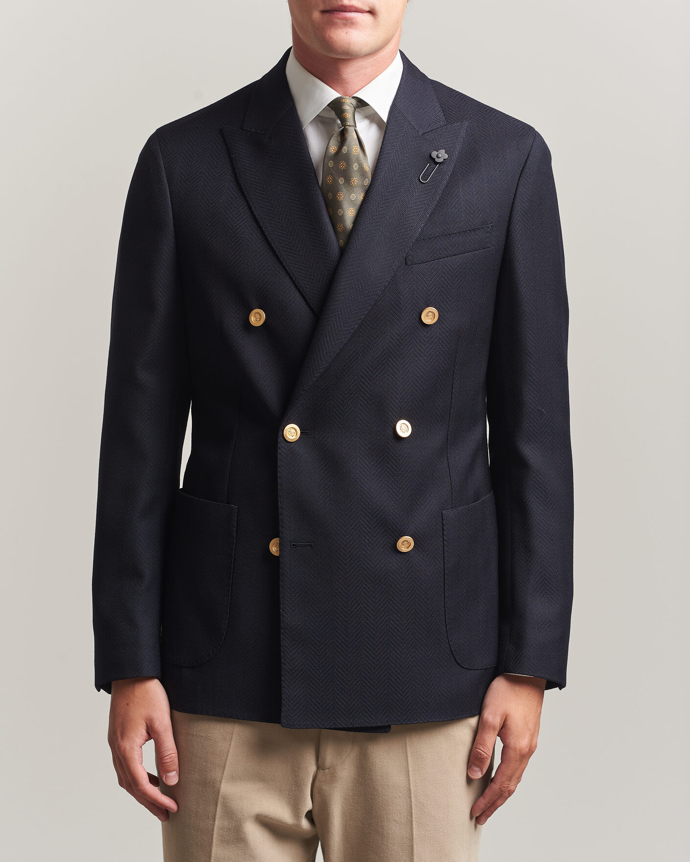 Herren | Sakkos | Lardini | Double Breasted Herringbone Wool Blazer Navy