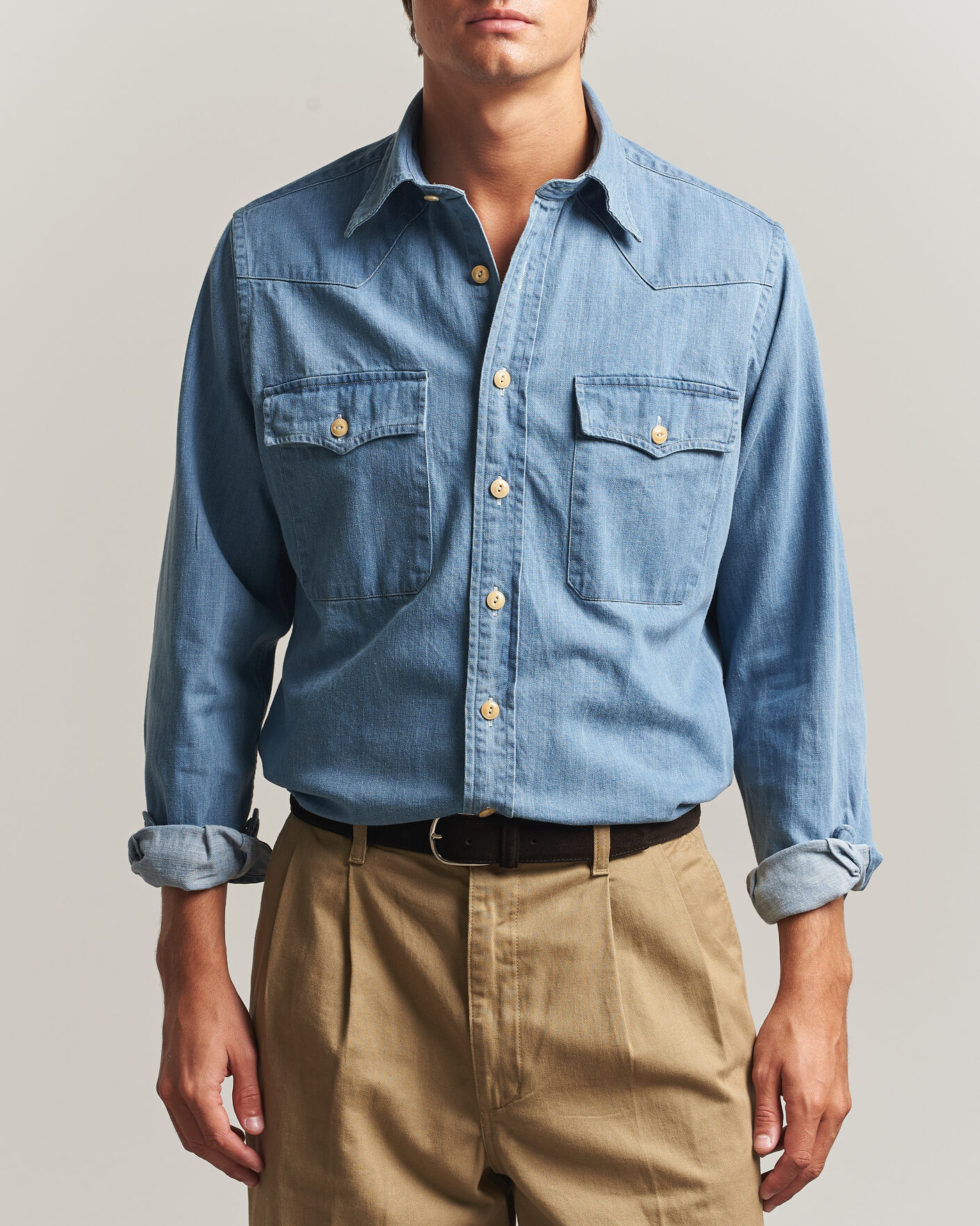 Herren | Hemden | Drake's | Denim Western Shirt Bleached Blue