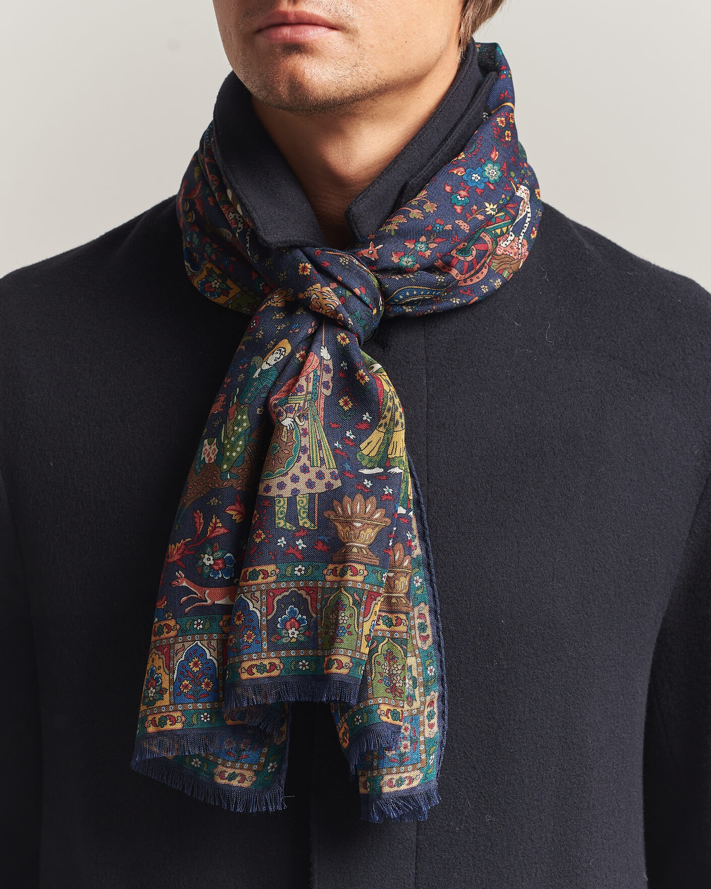Herren | Tücher | Drake's | Mughal Garden Wool/Silk Scarf Navy