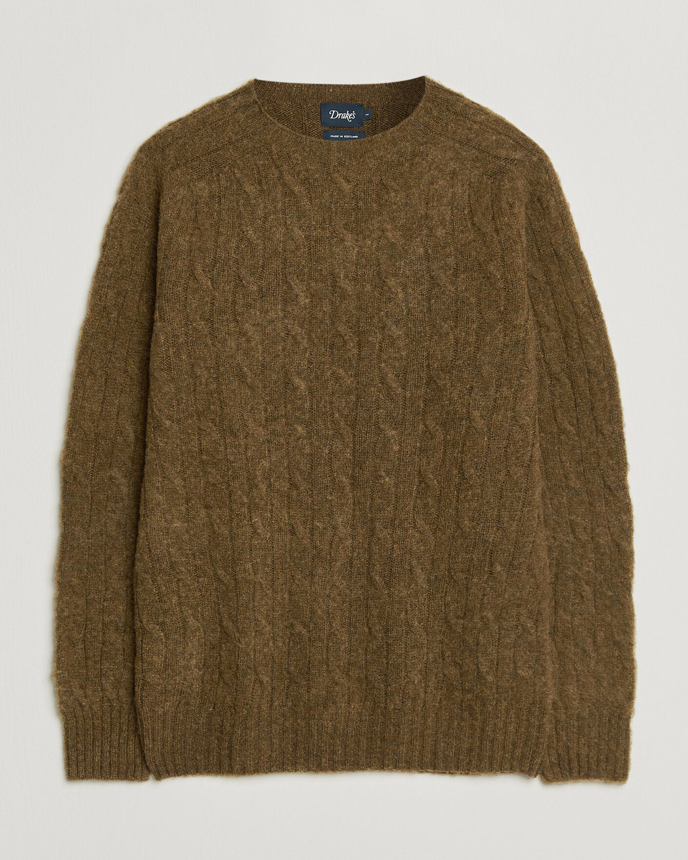 Herren | Pullover | Drake's | Brushed Shetland Cable Crew Moorland Olive