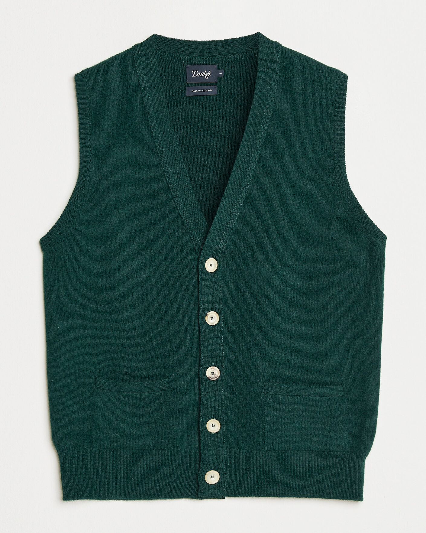 Herren | Pullover | Drake's | Lambswool Vest Cardigan Green
