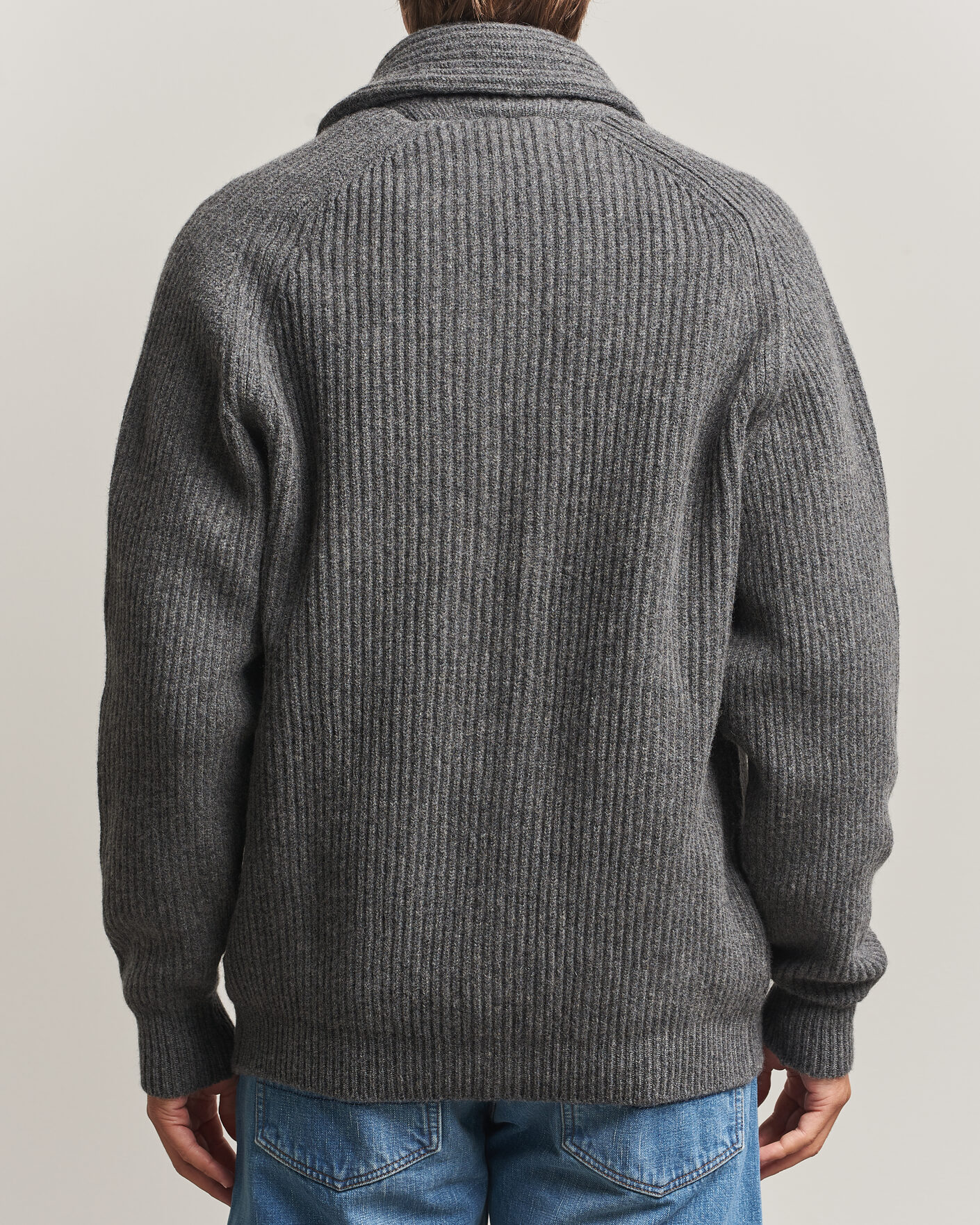 Herren | Pullover | Drake's | Lambswool Shawl Collar Rib Cardigan Grey
