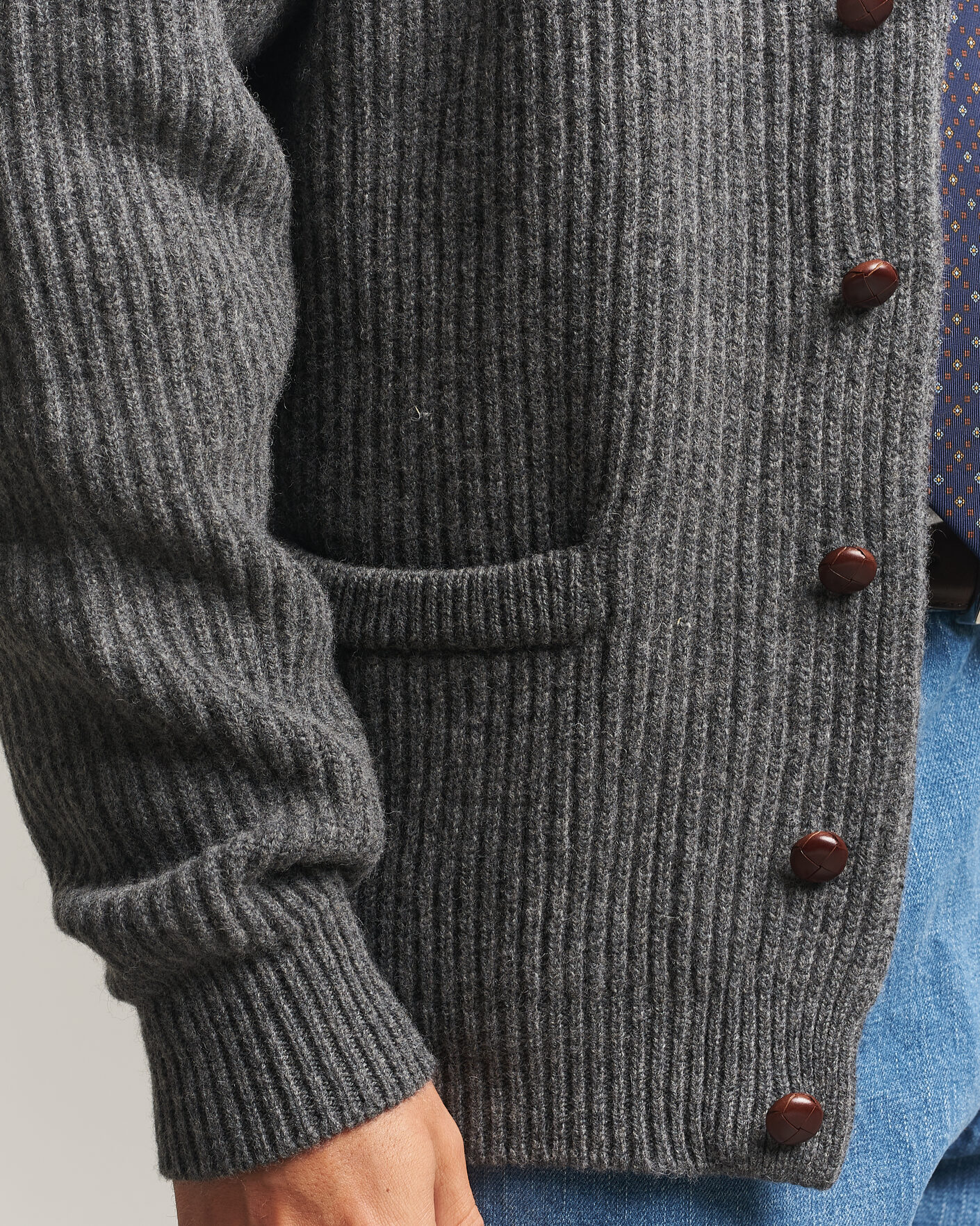 Herren | Pullover | Drake's | Lambswool Shawl Collar Rib Cardigan Grey