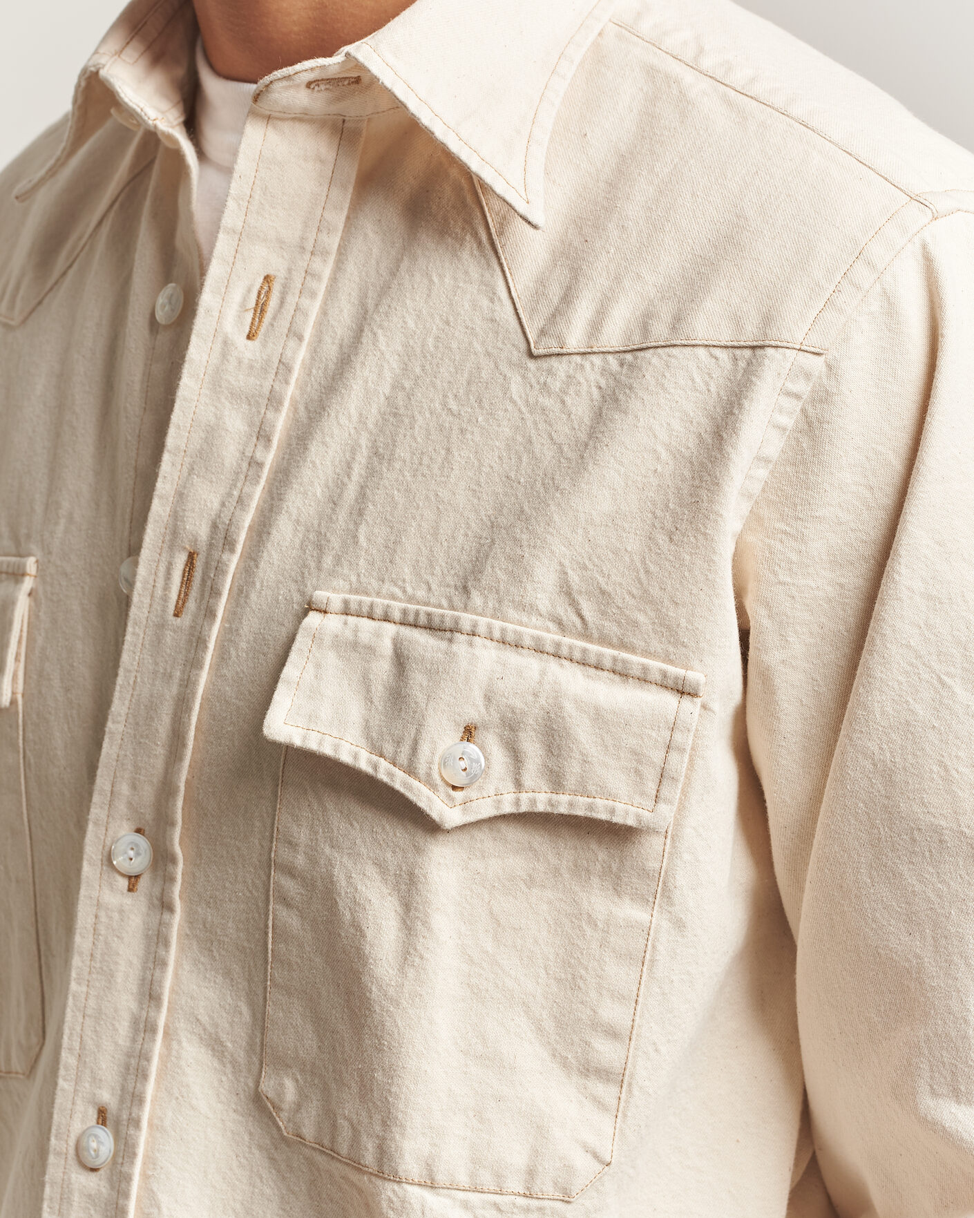 Herren | Hemden | Drake's | Western Denim Shirt Stone Wash Ecru