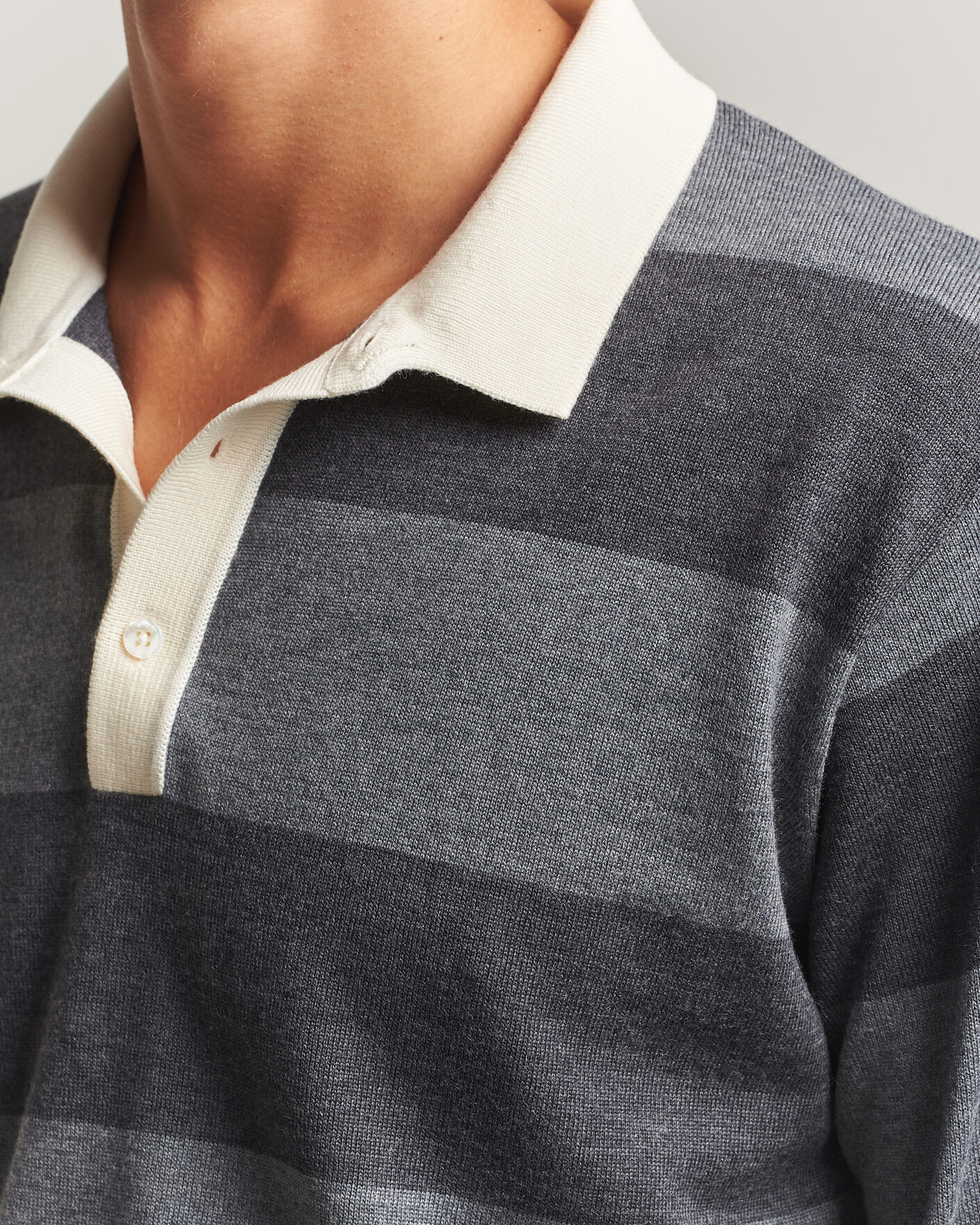 Herren | Pullover | Drake's | Block Stripe Knitted Rugby Mid Grey