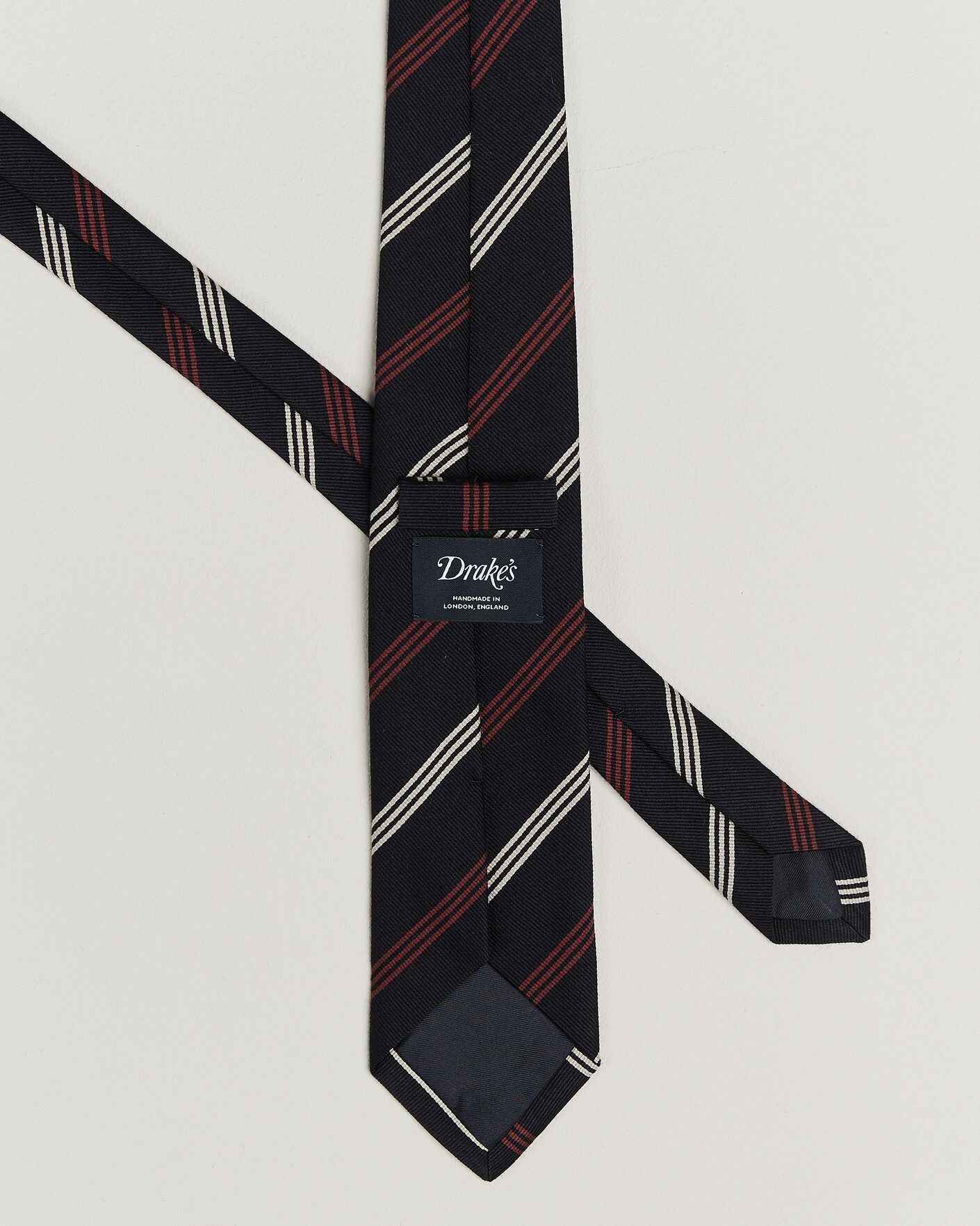 Herren | Krawatten | Drake's | Reppe Stripe Wool/Silk Tie Navy/Brown/White