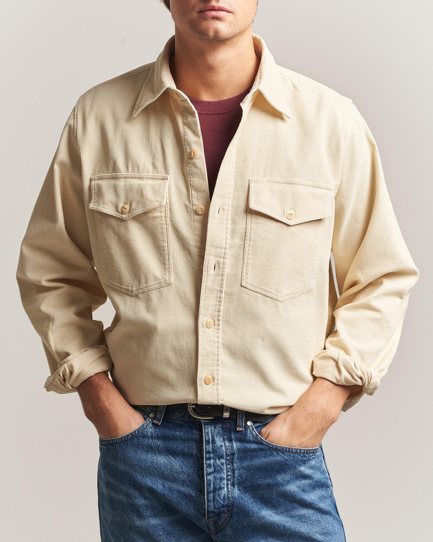 Herren | Hemden | Drake's | Two Pocket Corduroy Shirt Ecru