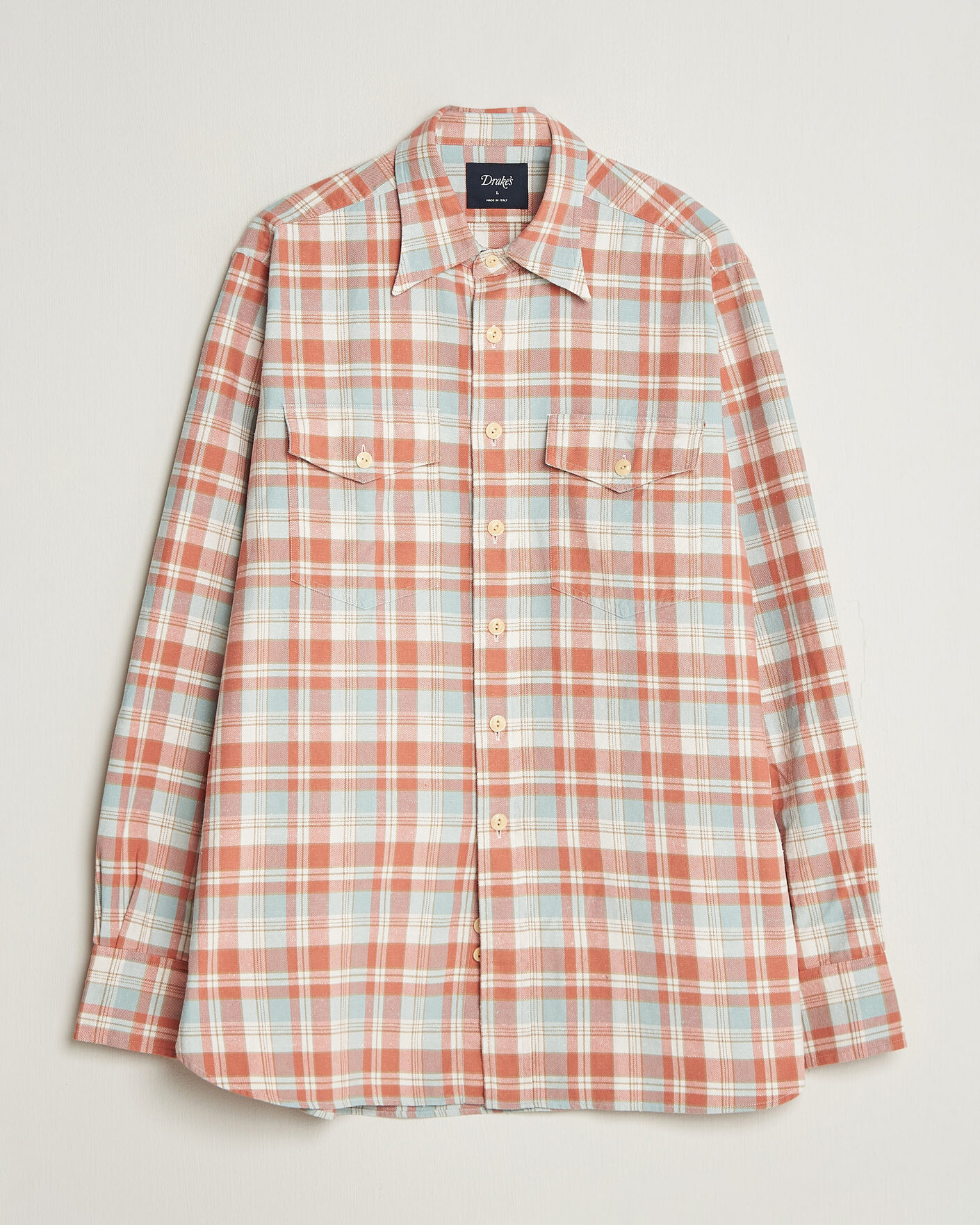 Herren | Hemden | Drake's | Two Pocket Check Shirt Pink/Blue
