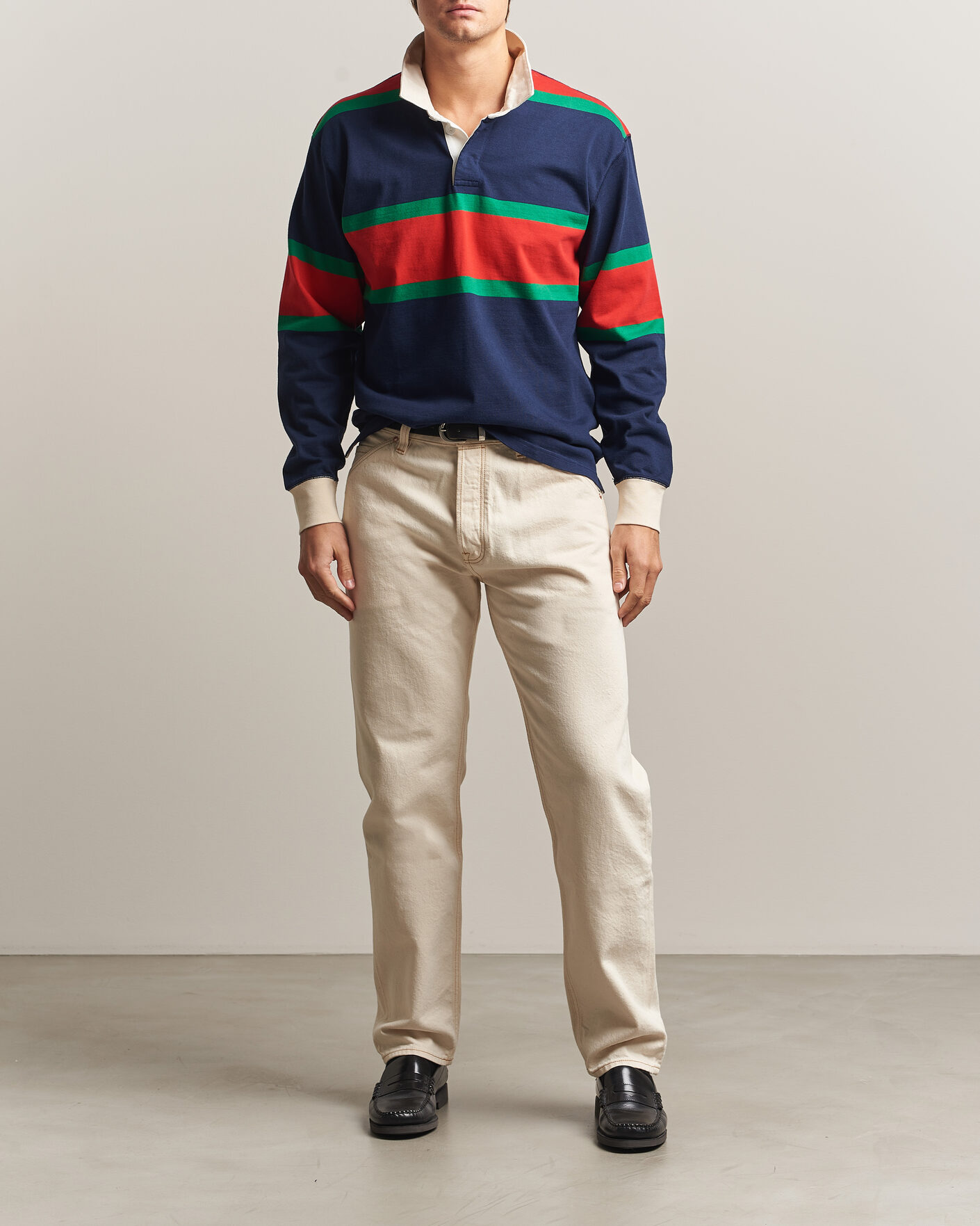 Herren | Pullover | Drake's | Middle Stripe Rugby Navy/Red/Green