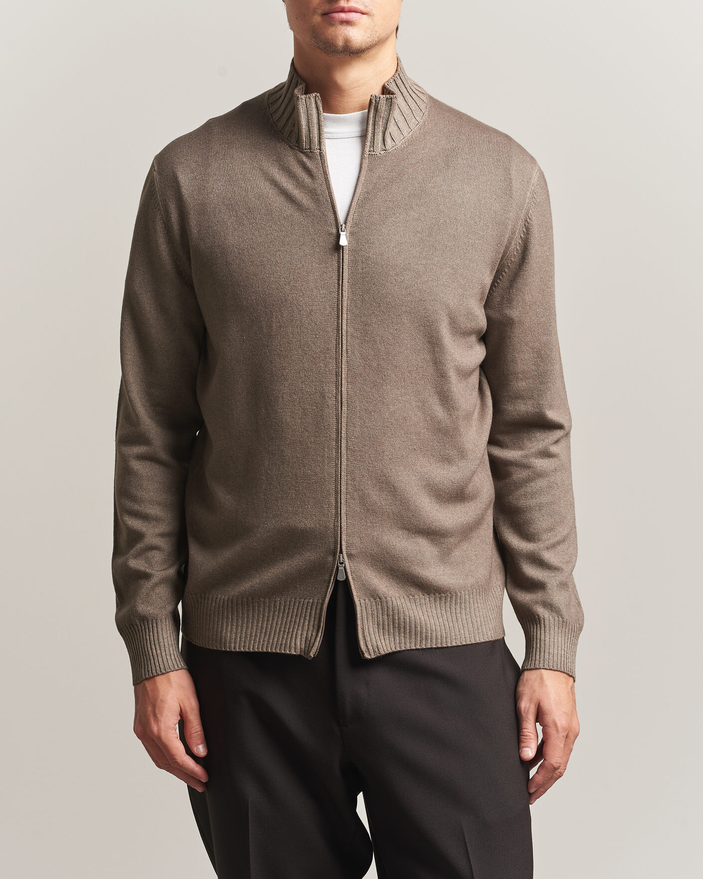 Herren | Pullover | Gran Sasso | Wool/Cashmere Washed Full Zip Brown Melange