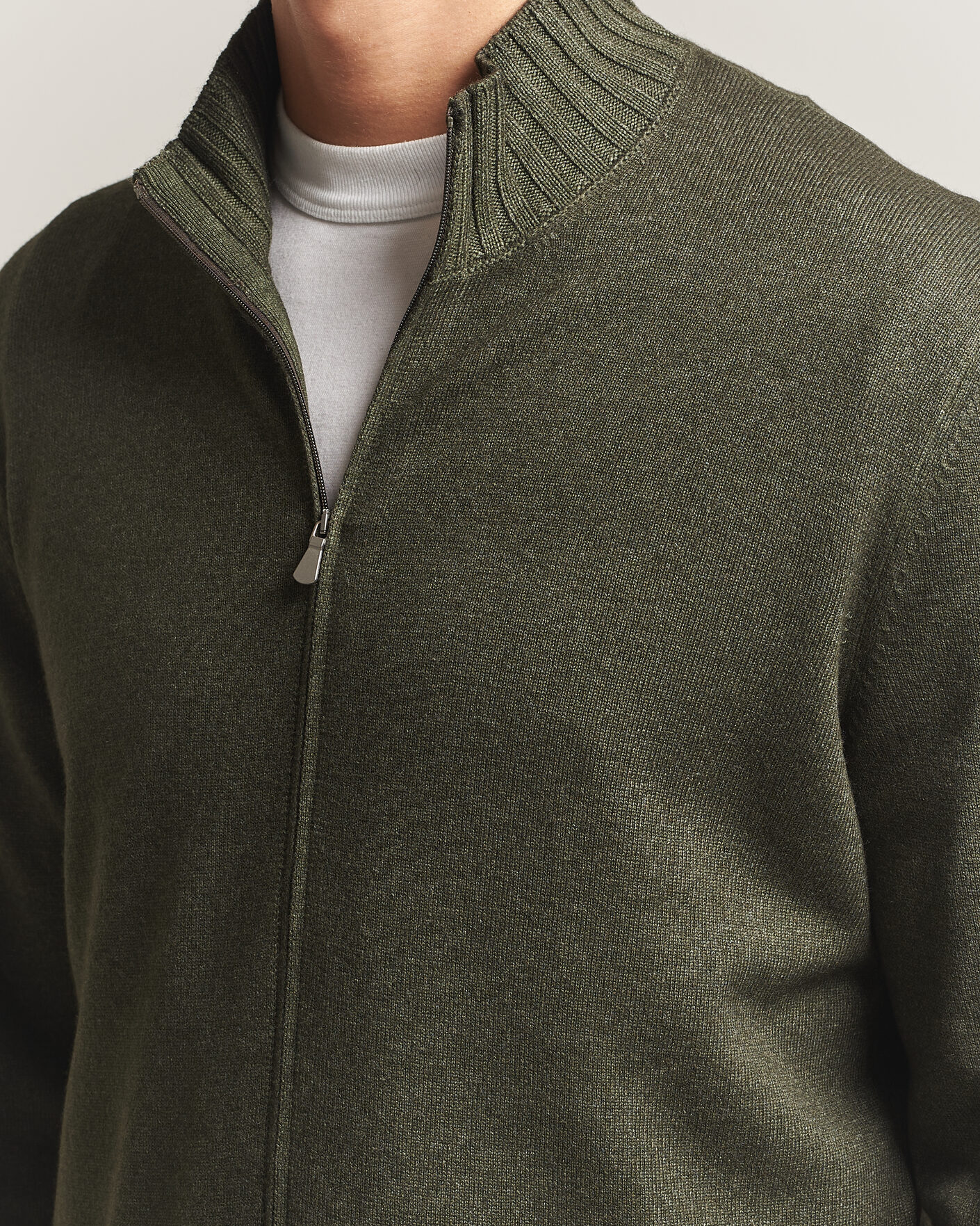 Herren | Pullover | Gran Sasso | Wool/Cashmere Washed Full Zip Olive Melange