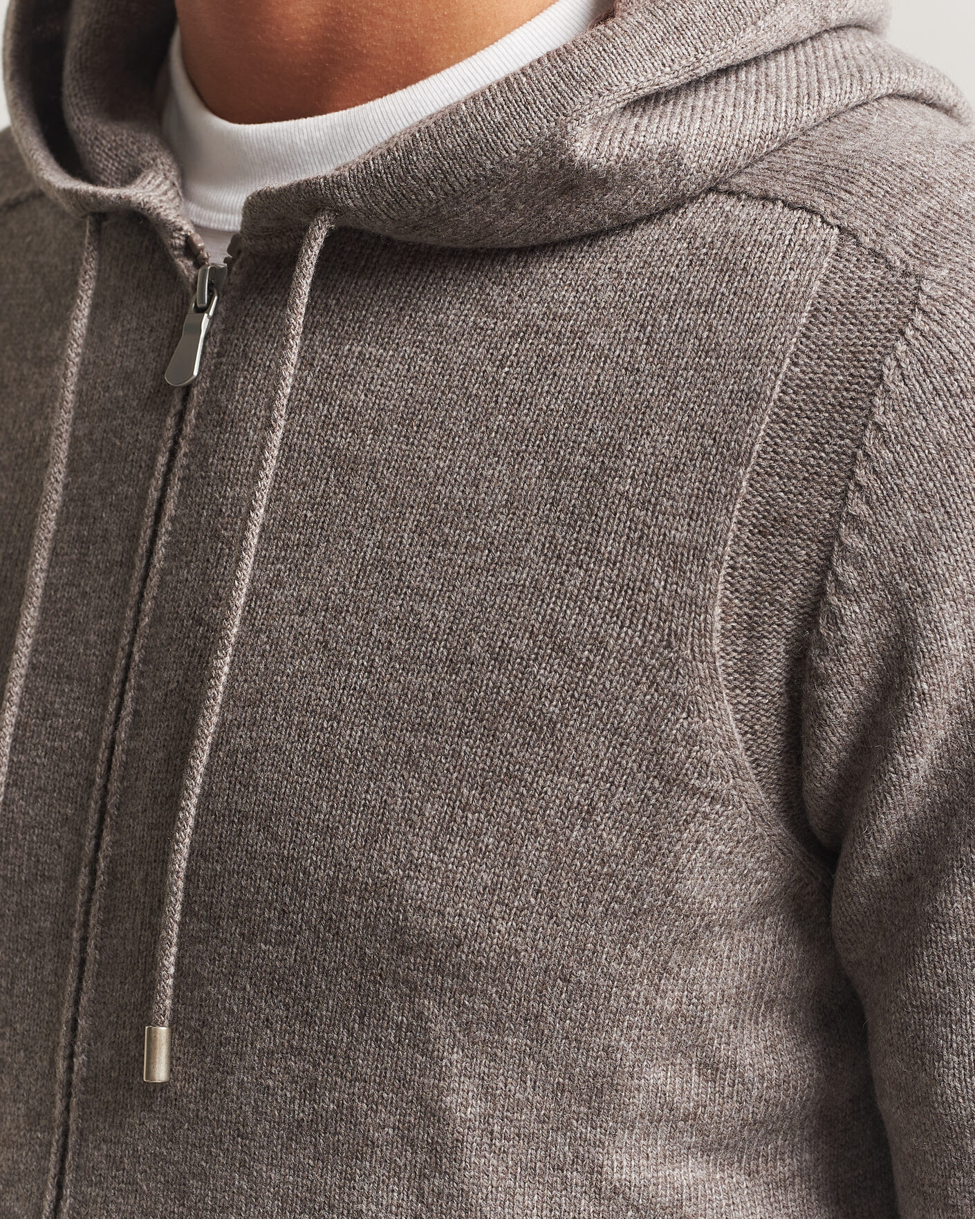 Herren | Pullover | Gran Sasso | Full Zip Wool Hoodie Taupe Melange