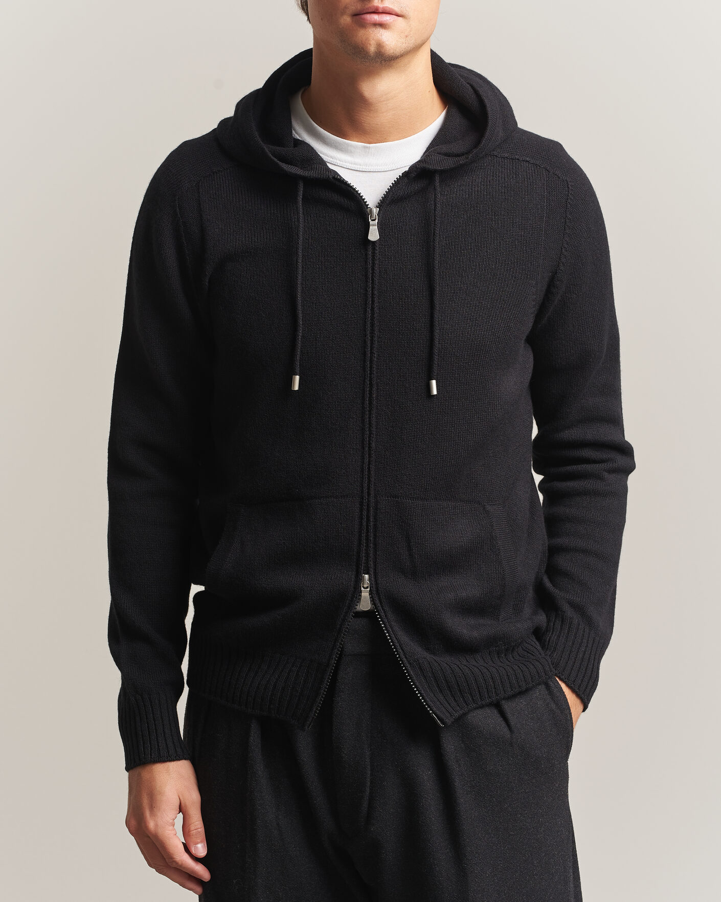 Herren | Pullover | Gran Sasso | Full Zip Wool Hoodie Black