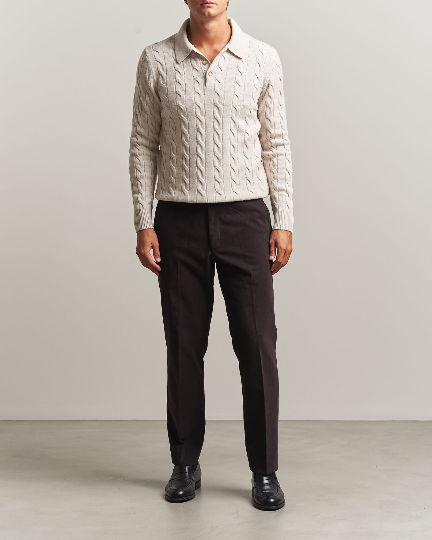 Herren | Pullover | Gran Sasso | Wool/Cashmere Cable Polo Beige Melange