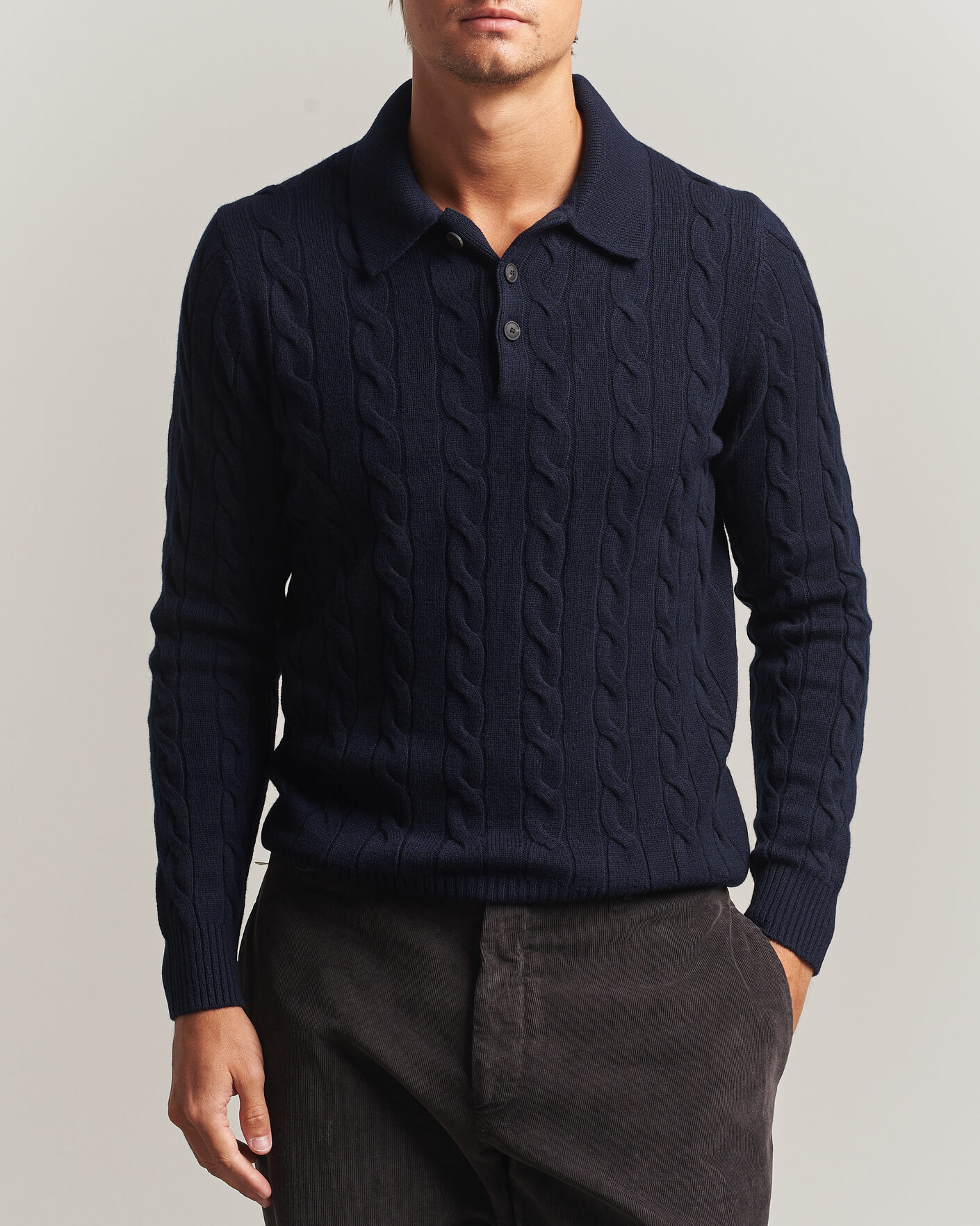 Herren | Pullover | Gran Sasso | Wool/Cashmere Cable Polo Navy