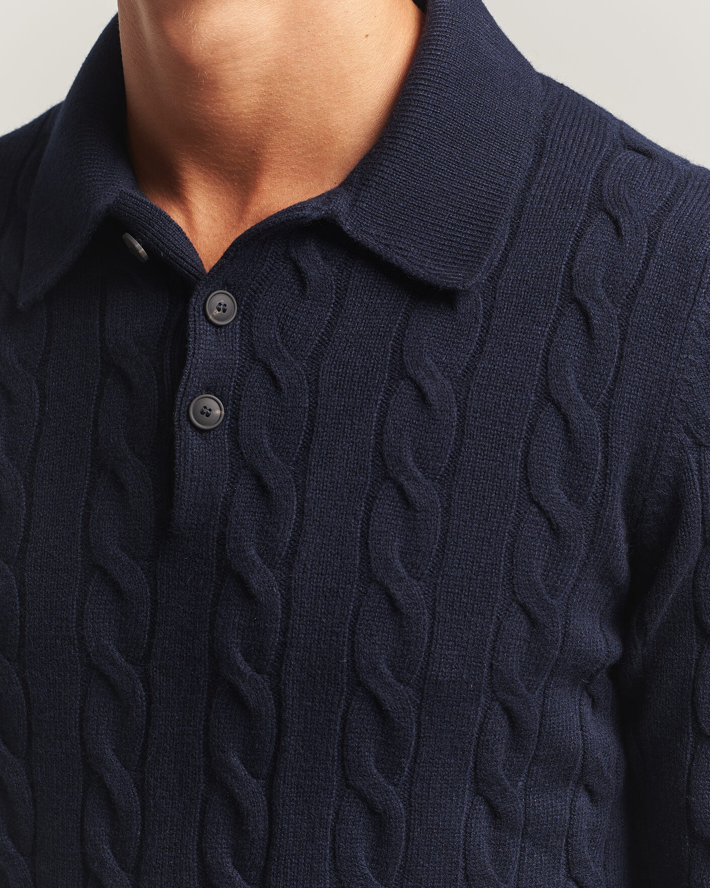 Herren | Pullover | Gran Sasso | Wool/Cashmere Cable Polo Navy