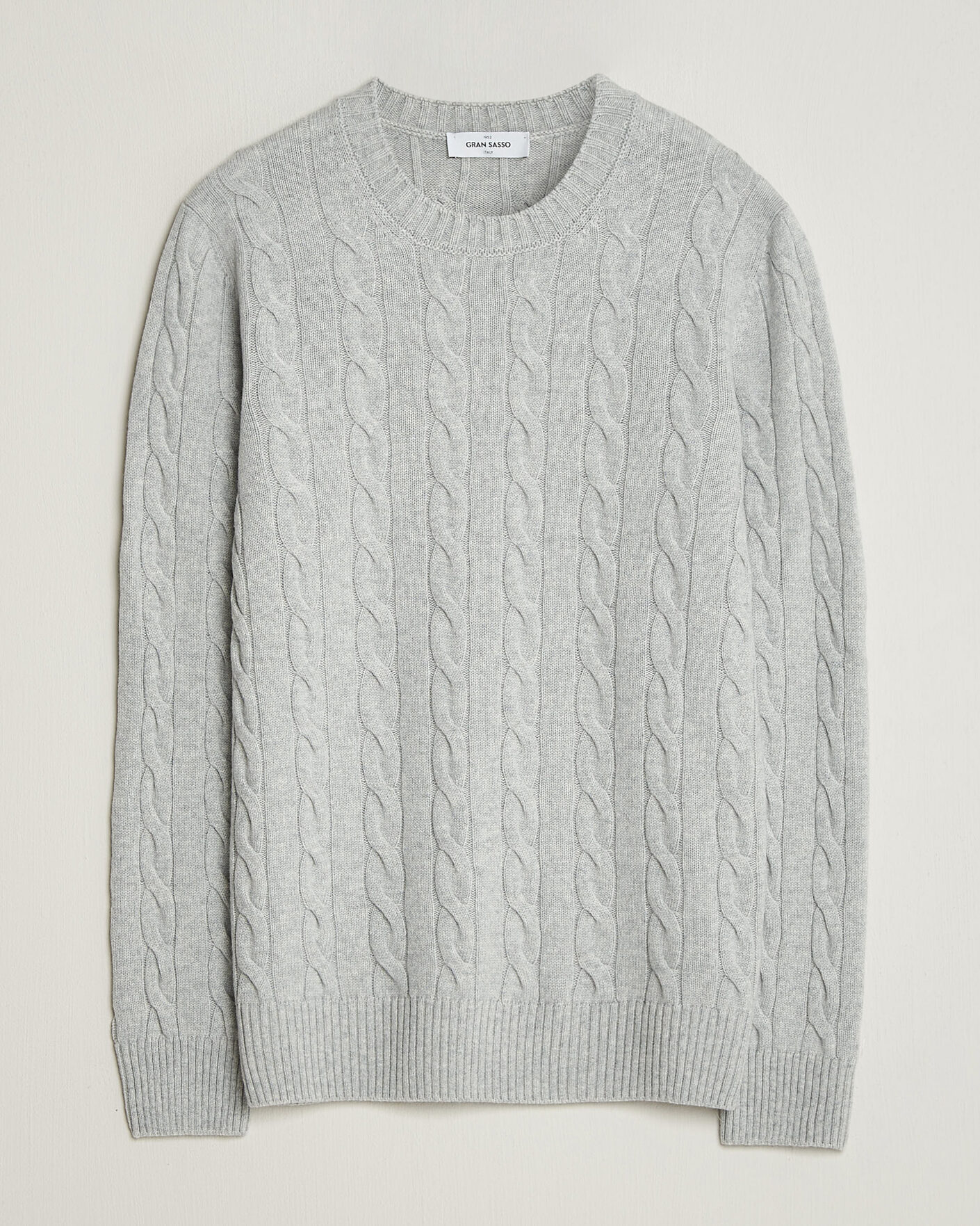Herren | Pullover | Gran Sasso | Wool/Cashmere Cable Crew Neck Light Grey Melange
