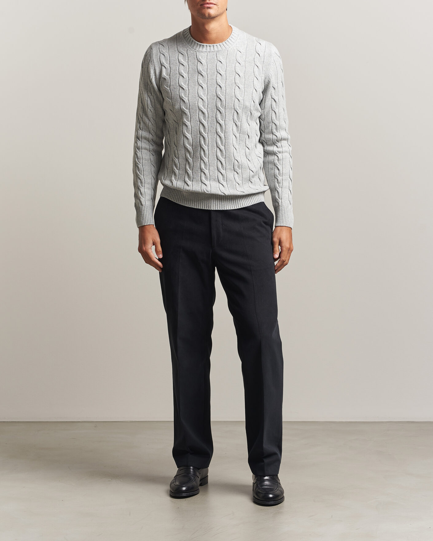 Herren | Pullover | Gran Sasso | Wool/Cashmere Cable Crew Neck Light Grey Melange