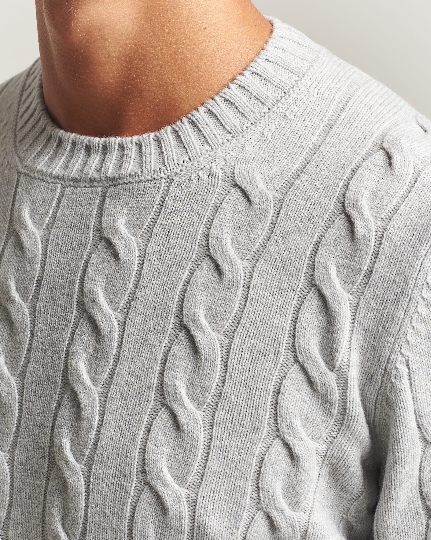 Herren | Pullover | Gran Sasso | Wool/Cashmere Cable Crew Neck Light Grey Melange