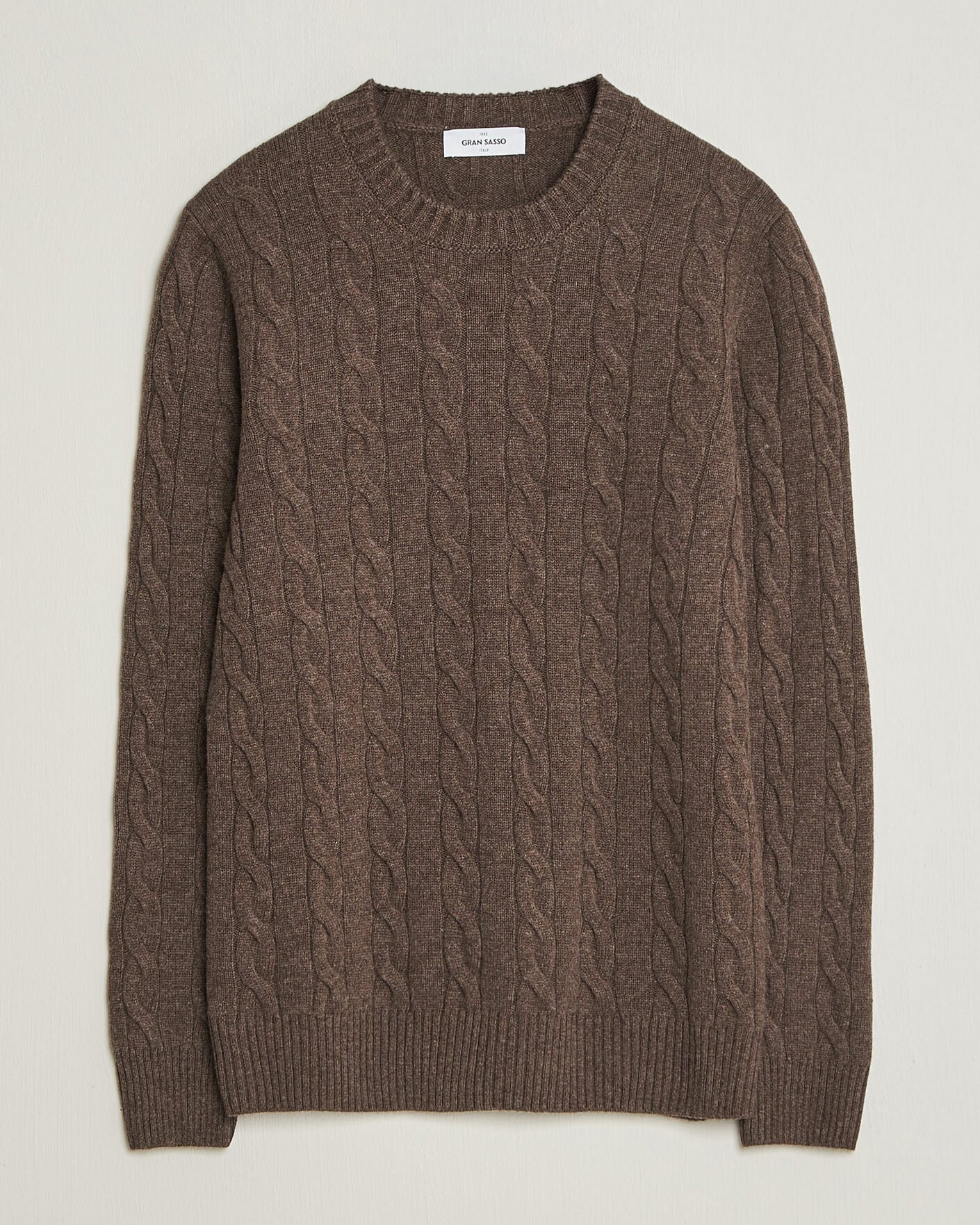 Herren | Pullover | Gran Sasso | Wool/Cashmere Cable Crew Neck Dark Brown Melange