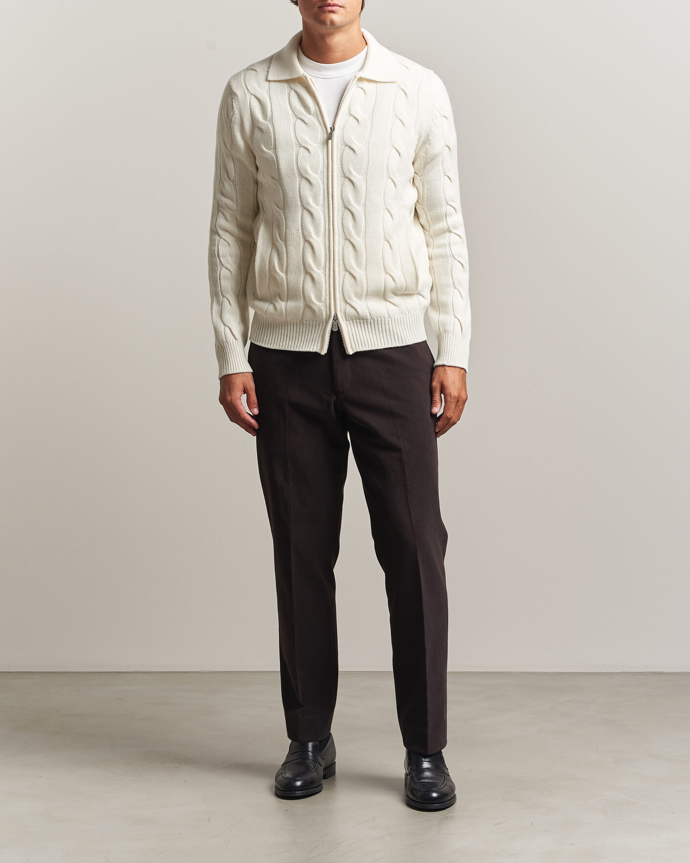 Herren | Pullover | Gran Sasso | Wool/Cashmere Cable Full Zip Cream