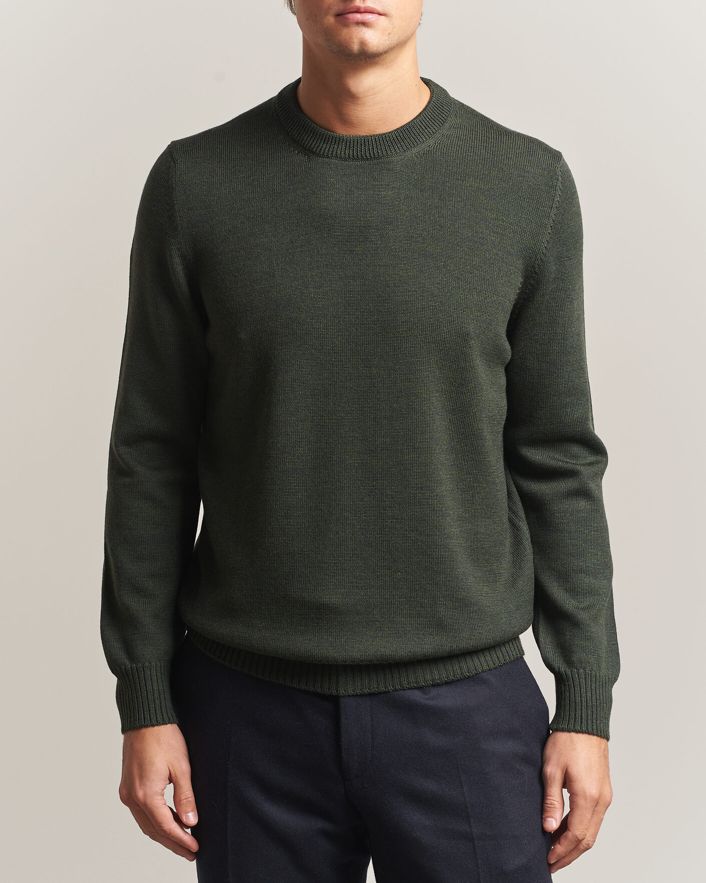 Herren | Pullover | Gran Sasso | Merino Knitted Crew Neck Olive Melange