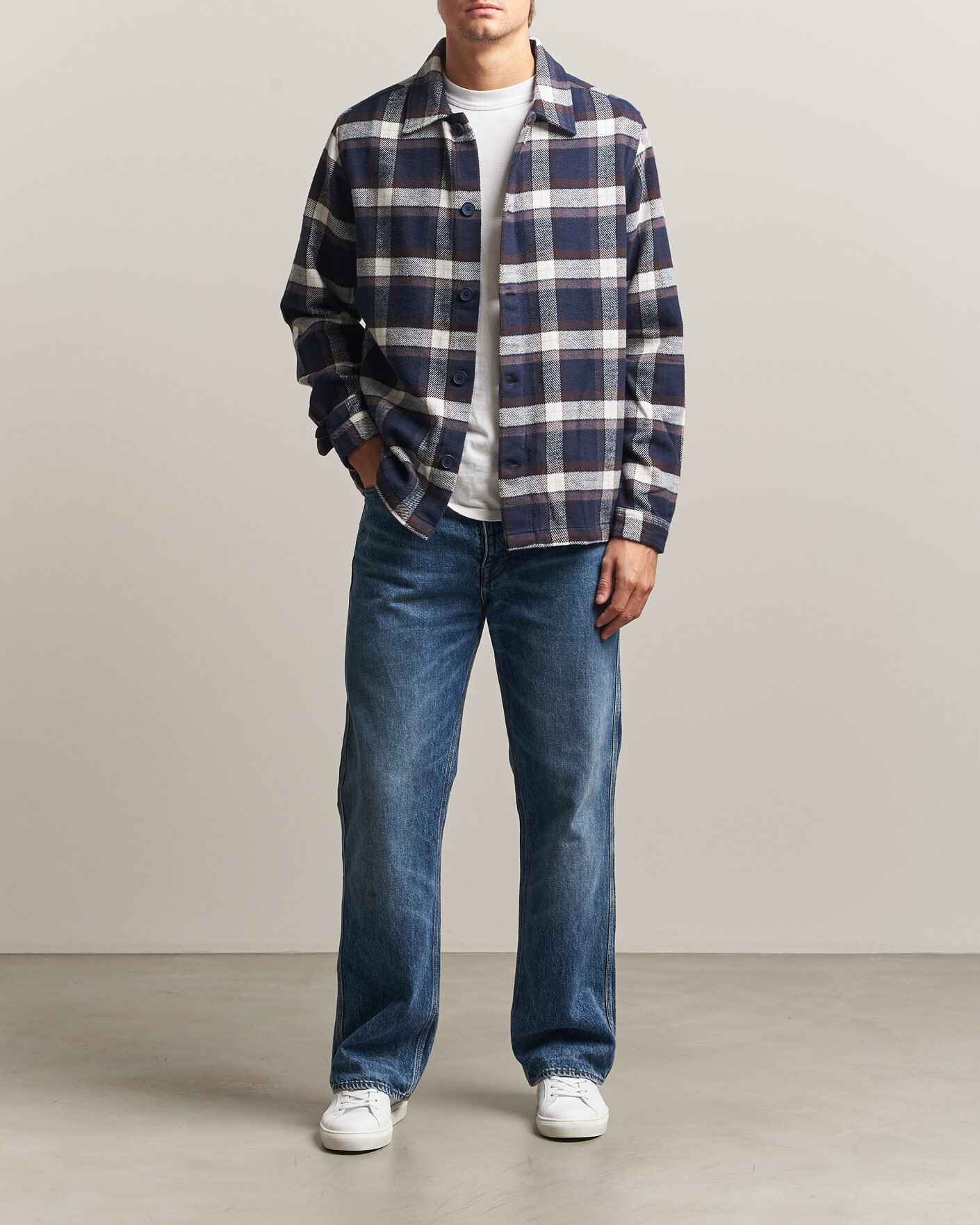 Herren | Hemden | KnowledgeCotton Apparel | Flannel Check Overshirt Navy