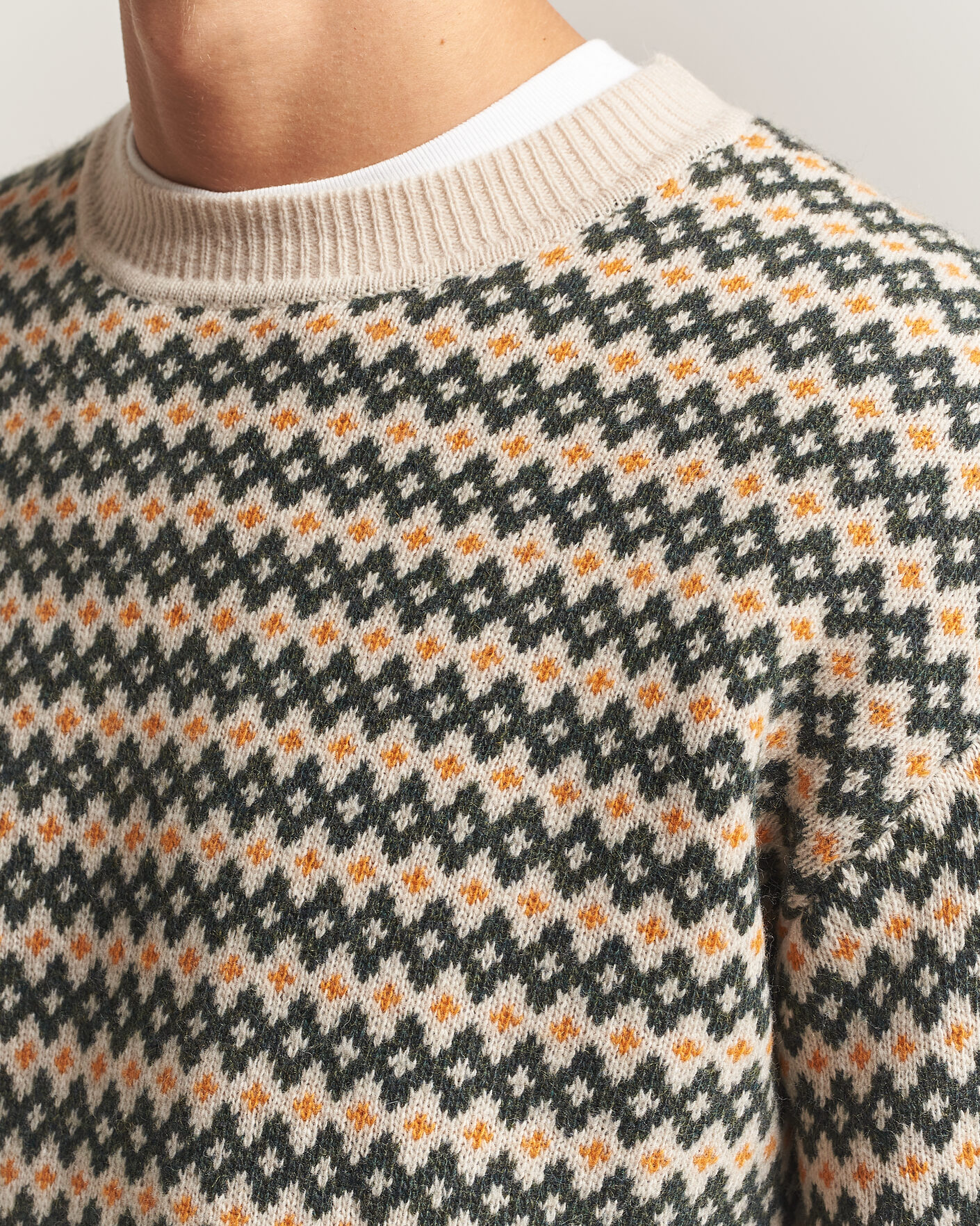 Herren | Pullover | KnowledgeCotton Apparel | Lambswool Jaquard Sweater Green