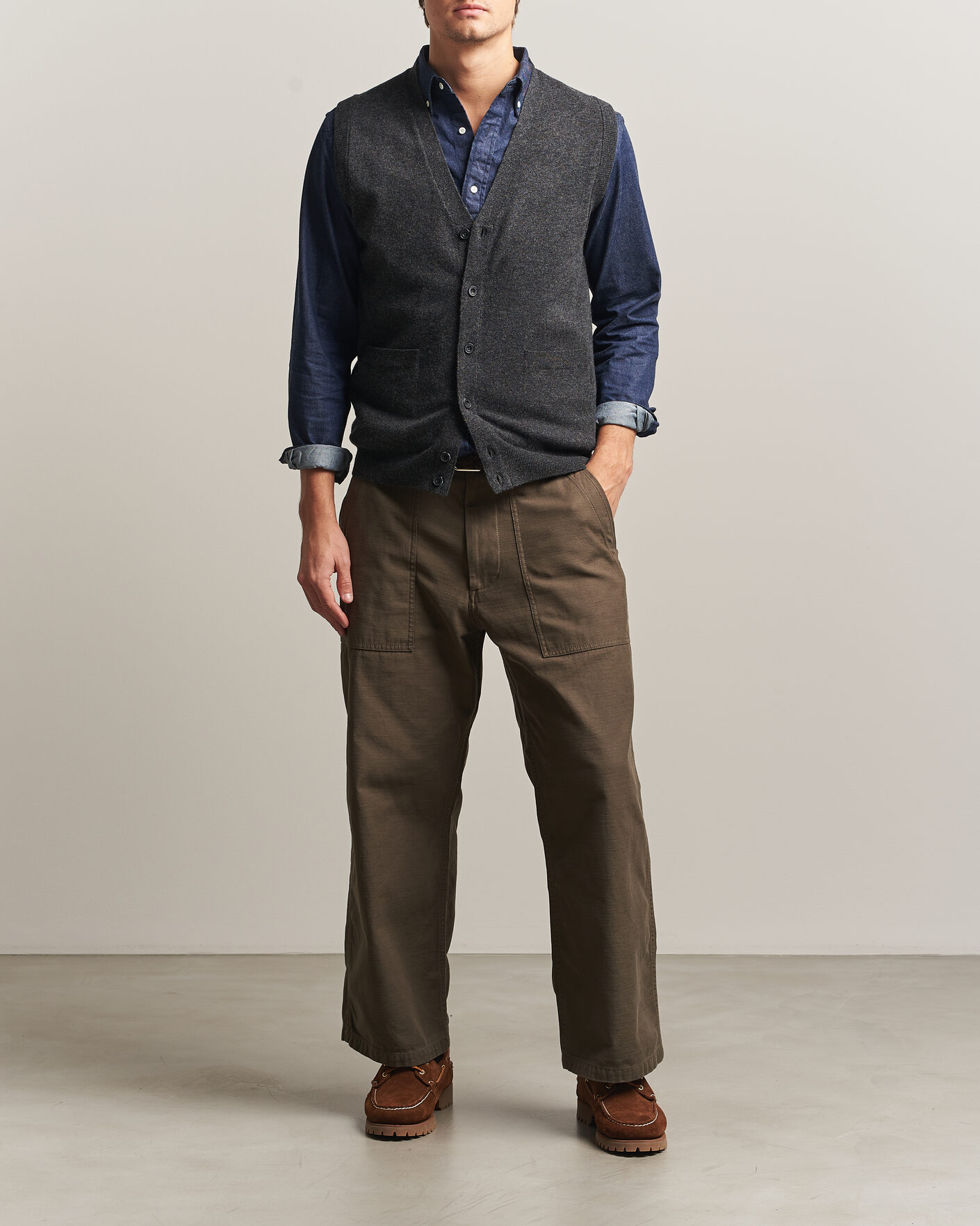 Herren | Pullover | BEAMS PLUS | Button Knit Vest Charcoal