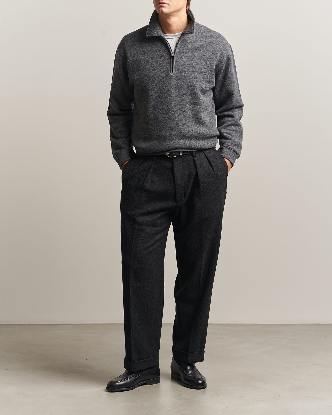 Herren | Pullover | BEAMS PLUS | Wool/Cotton Half Zip Charcoal