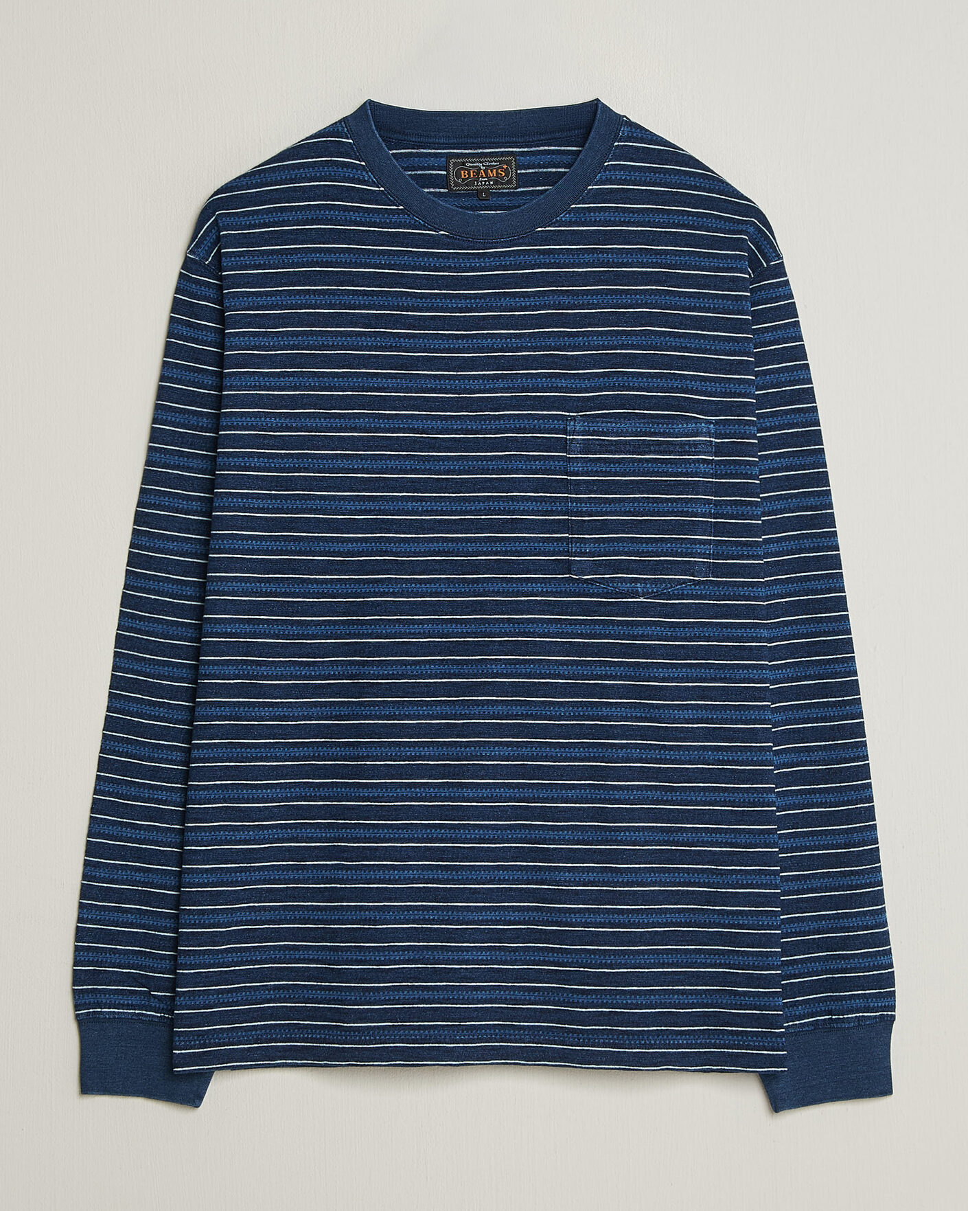 Herren | T-Shirts | BEAMS PLUS | Indigo Stripe LS T-Shirt Navy